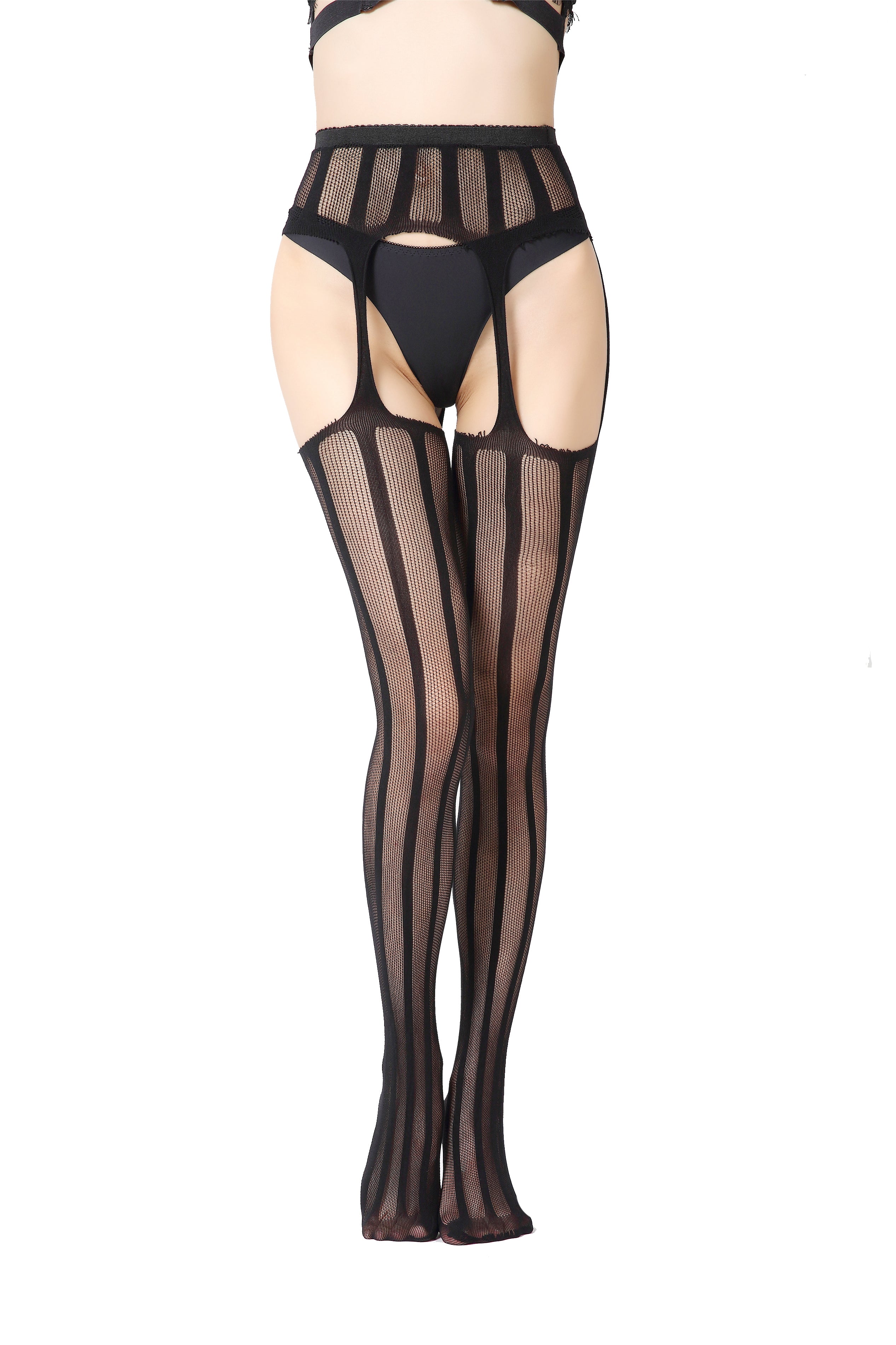 Tonal striped garter tights