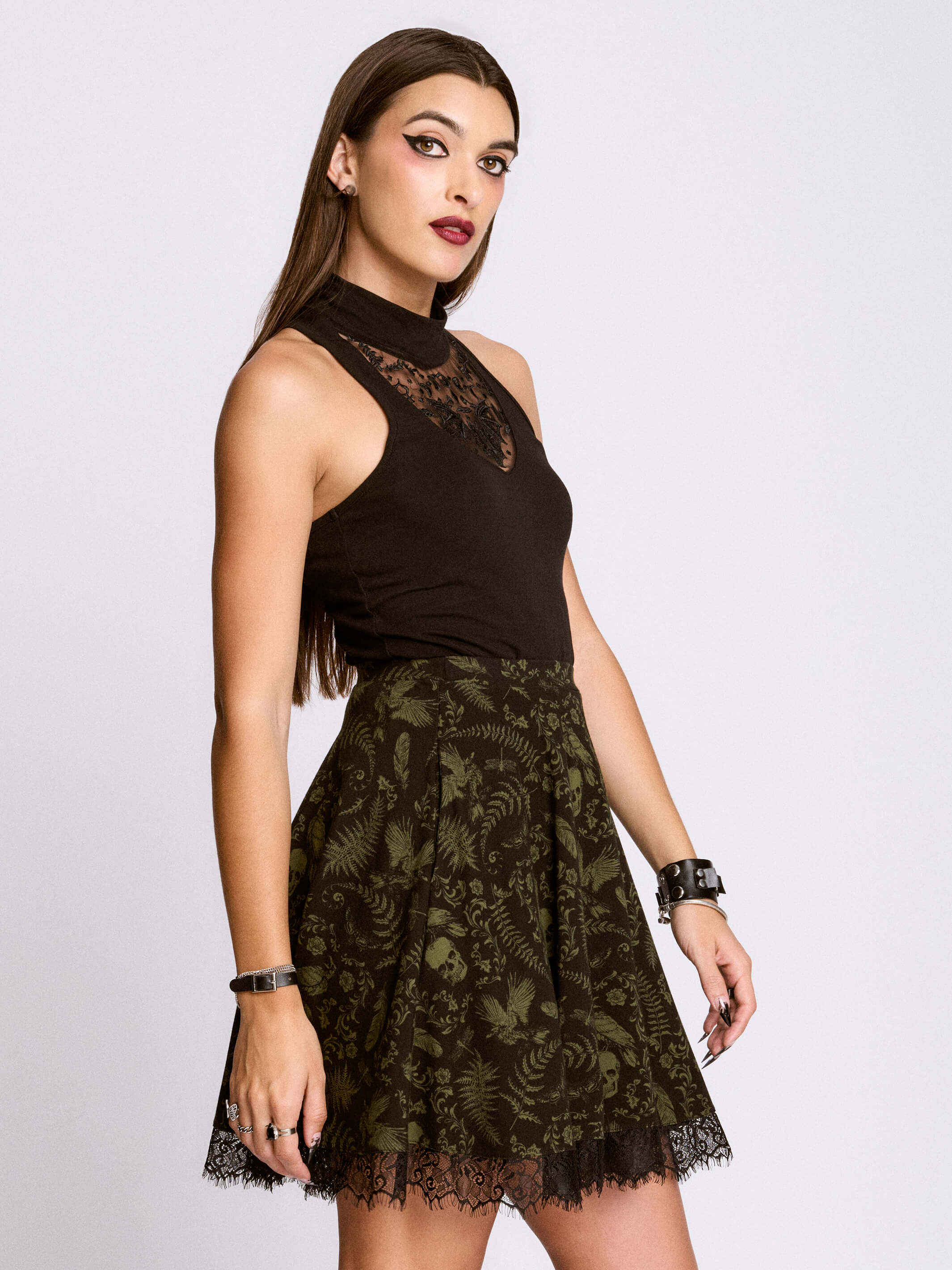 BAT EMBROIDERED MOCK NECK TANK