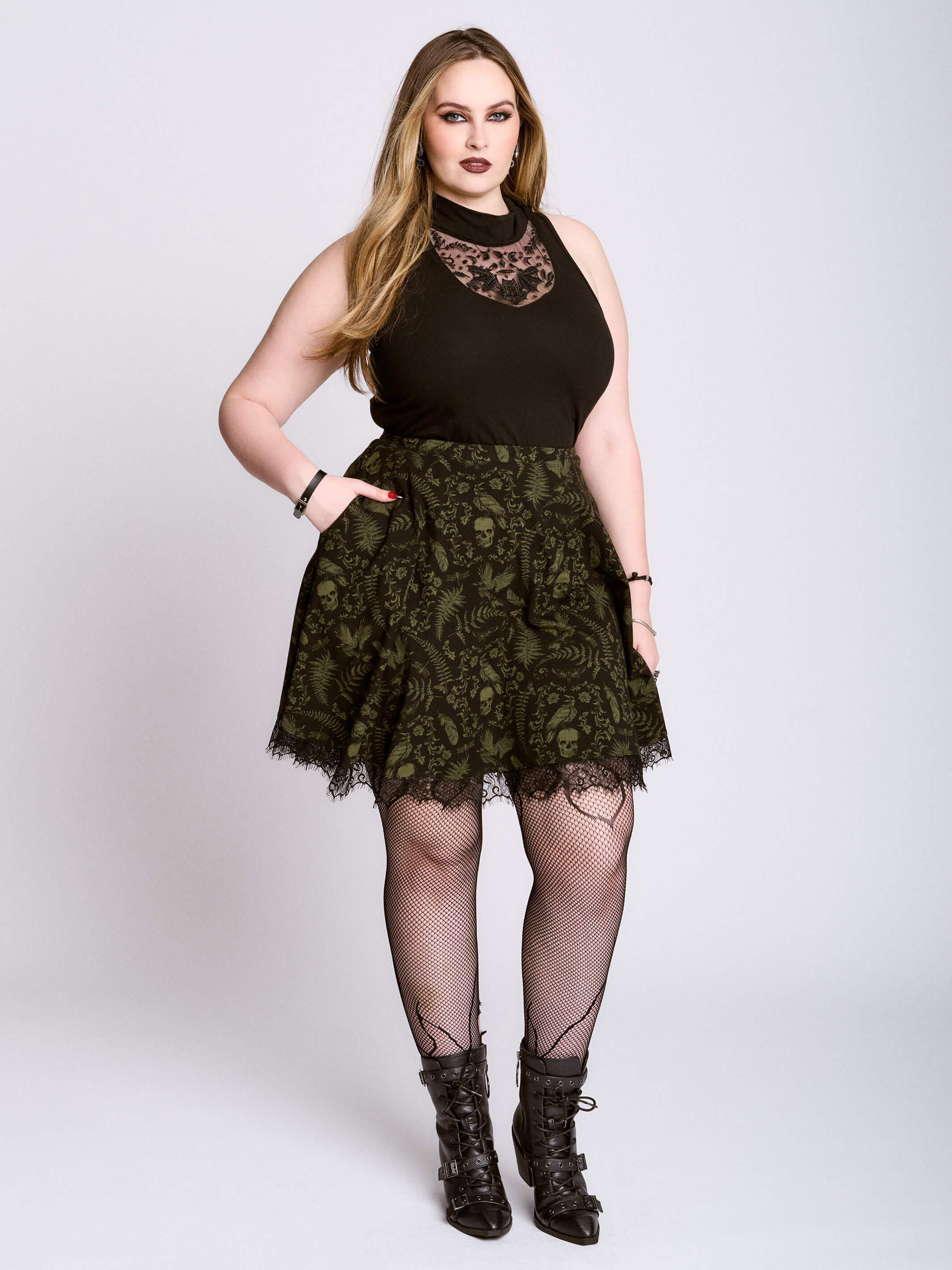 BAT EMBROIDERED MOCK NECK TANK