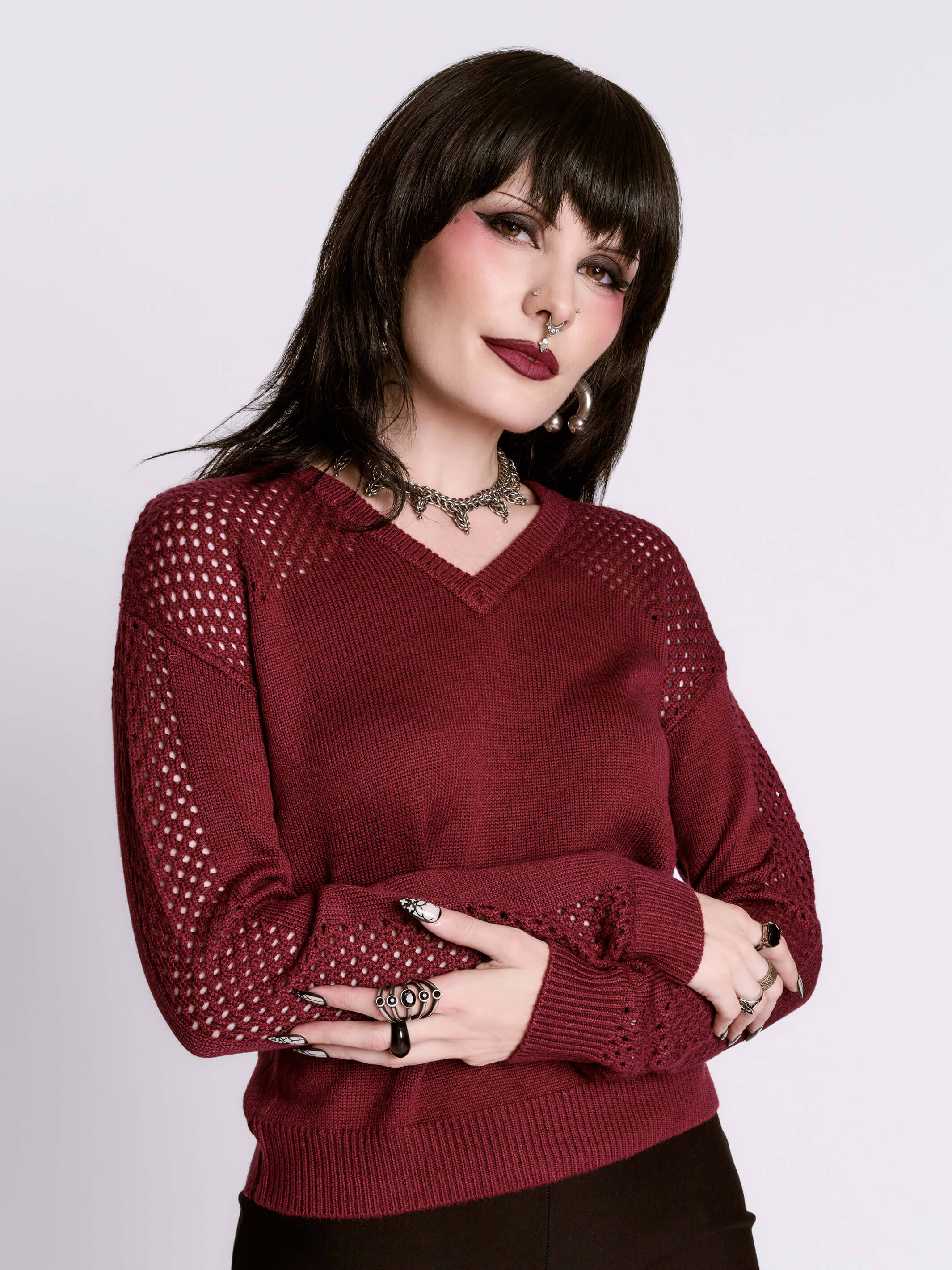 Oxblood Fishnet Sweater