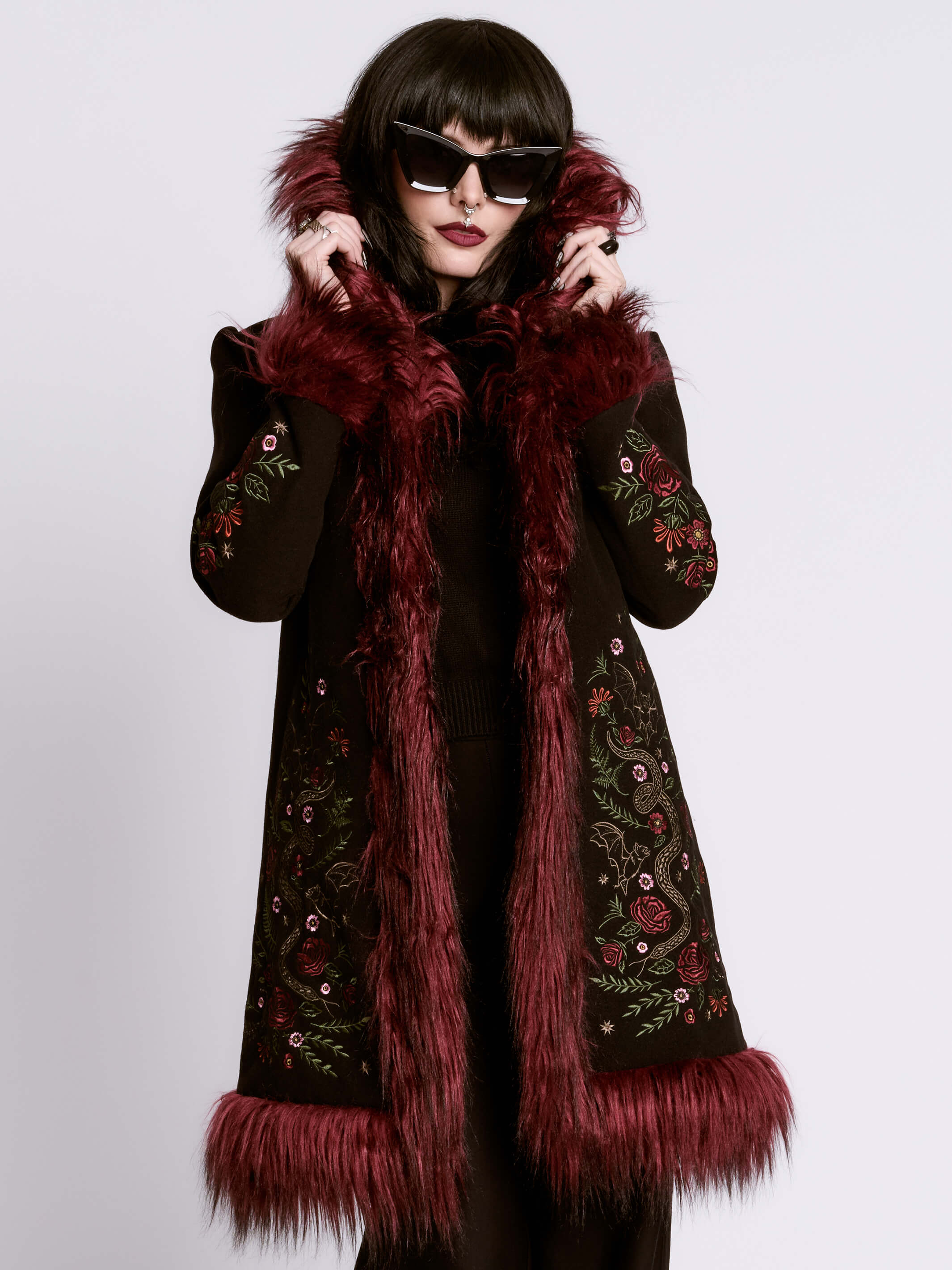 RED TRIM FUR COAT