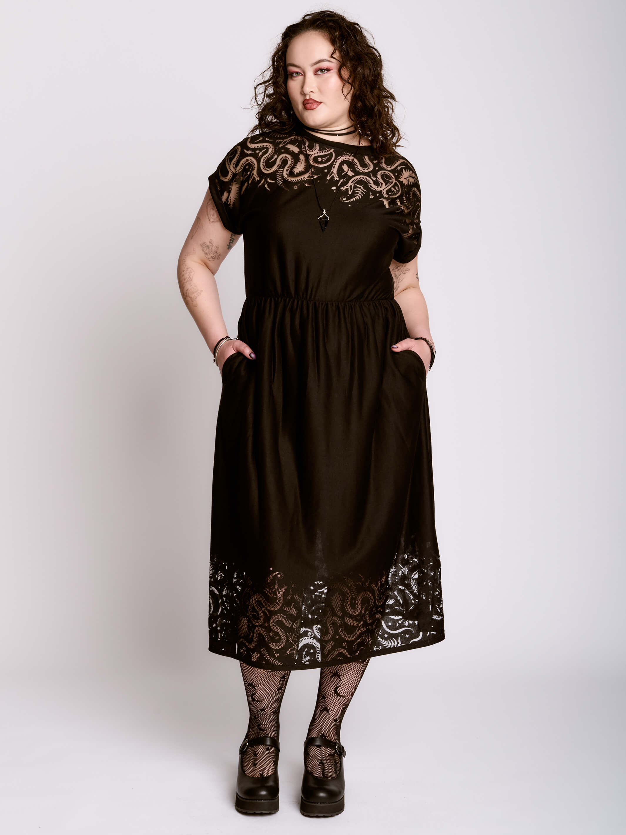 BURNOUT SNAKE BABYDOLL DRESS