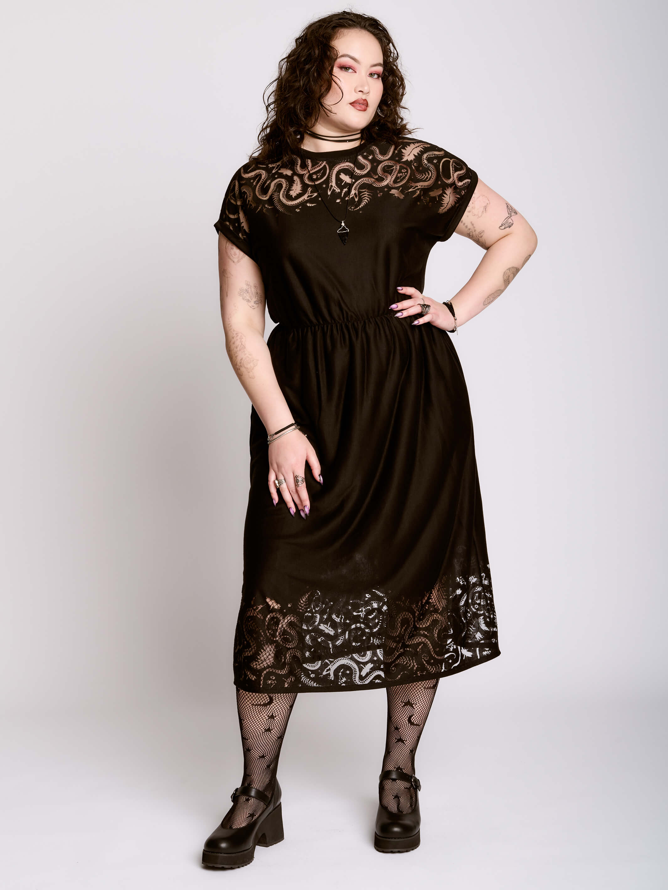 BURNOUT SNAKE BABYDOLL DRESS