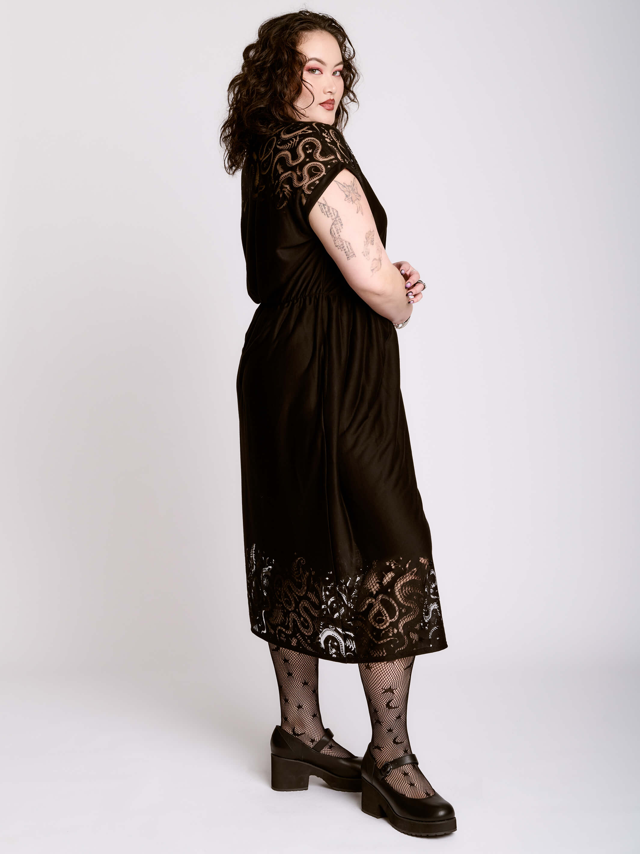 BURNOUT SNAKE BABYDOLL DRESS