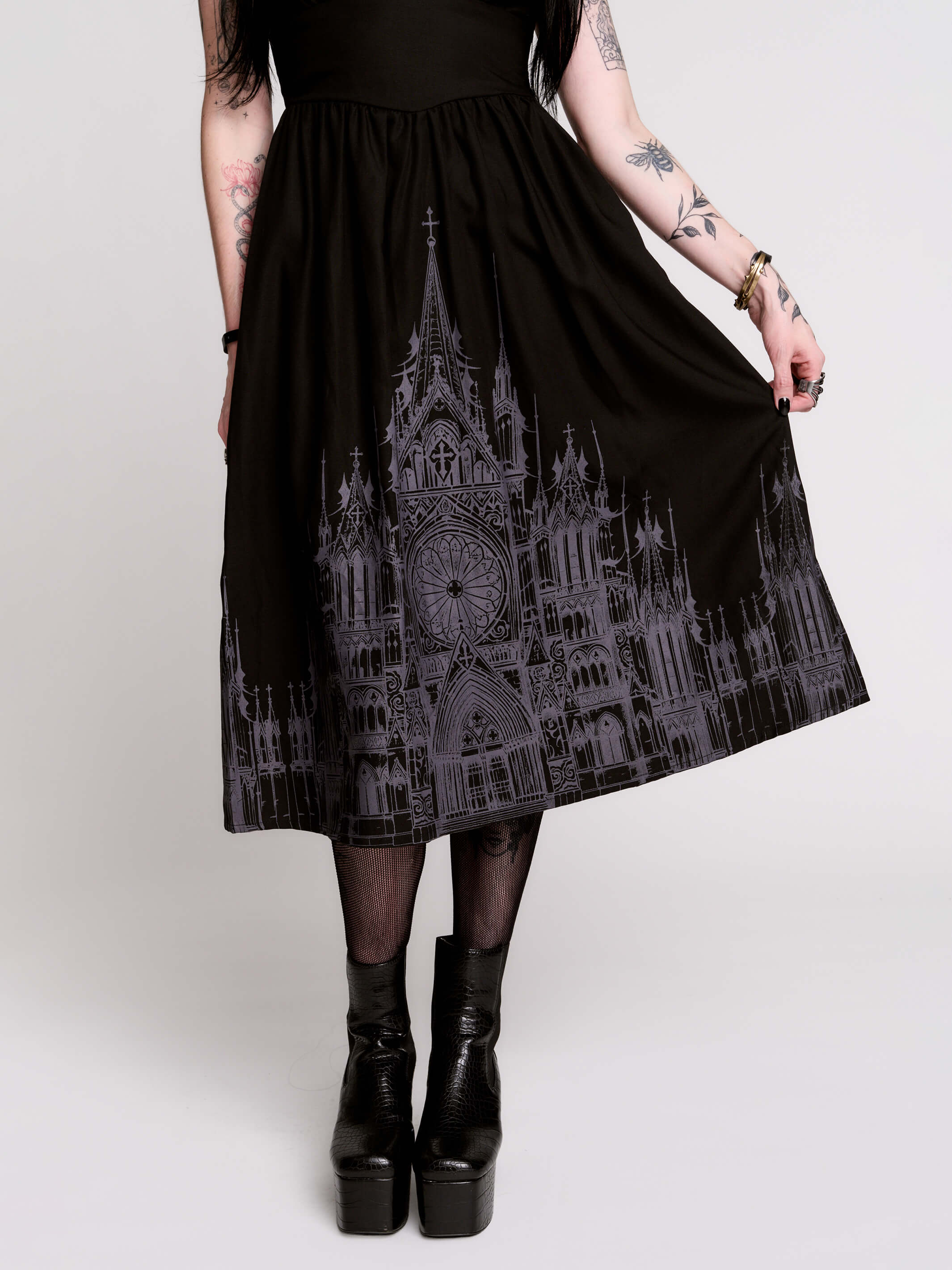 black gothic dresses with cathedral skyline