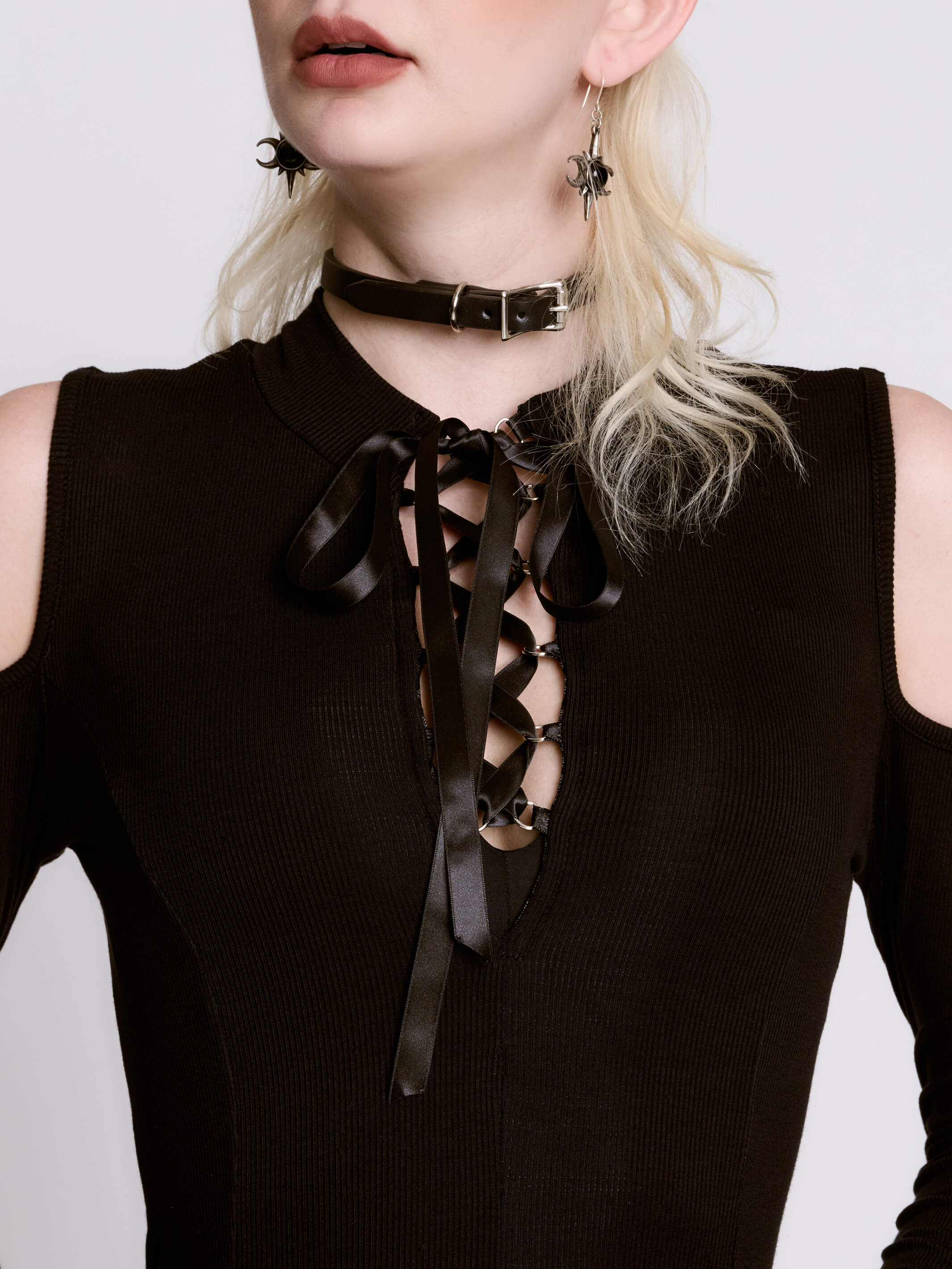 Cold Shoulder Lace Up Dress