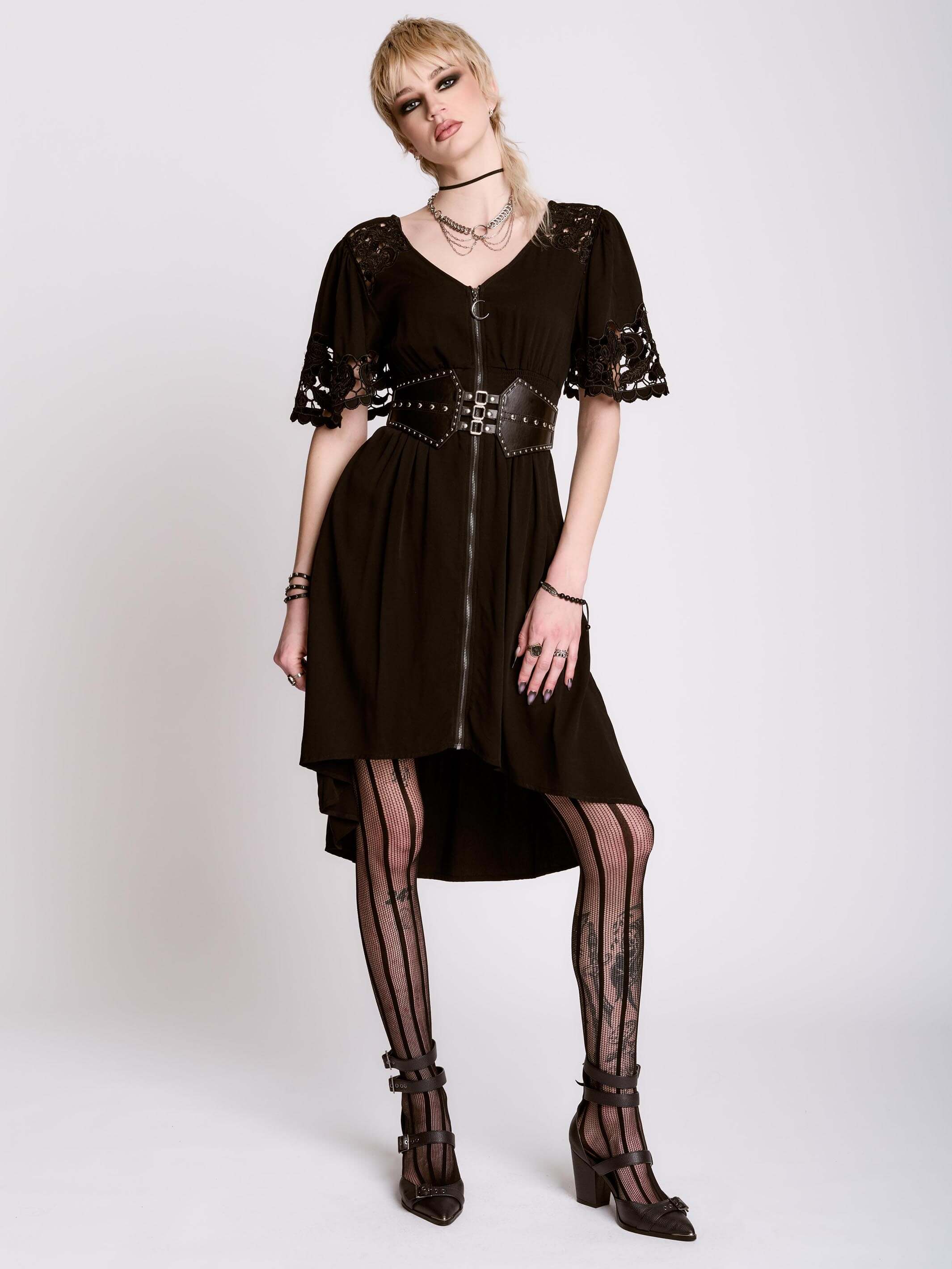 cut work embroidered ZIPPER DRESS