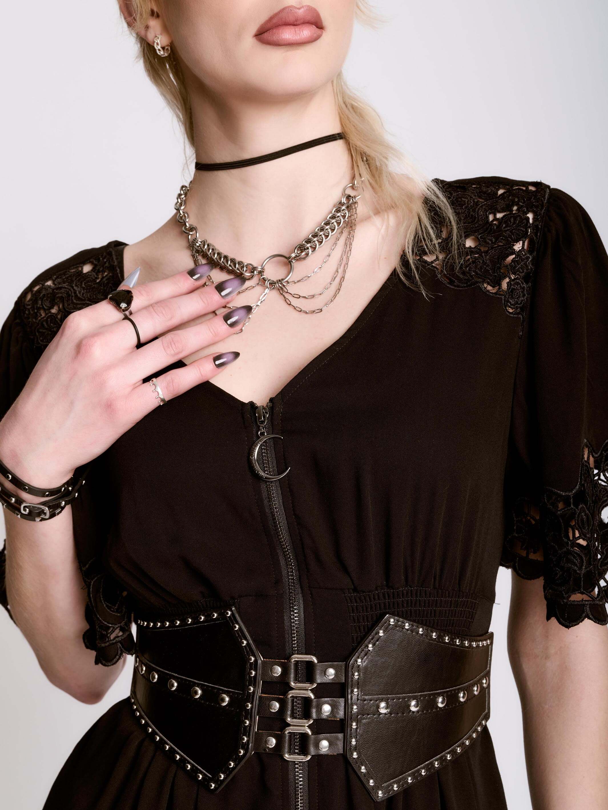 cut work embroidered ZIPPER DRESS