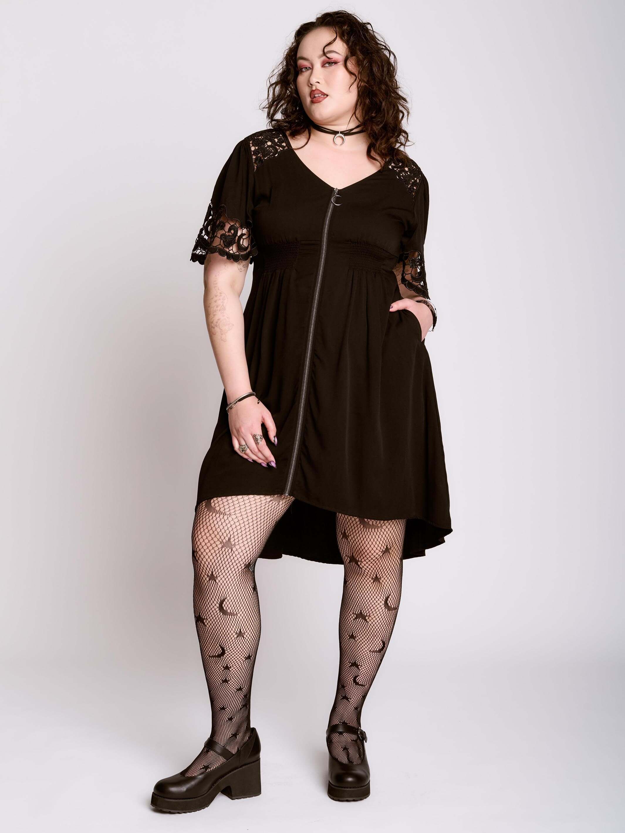 cut work embroidered ZIPPER DRESS