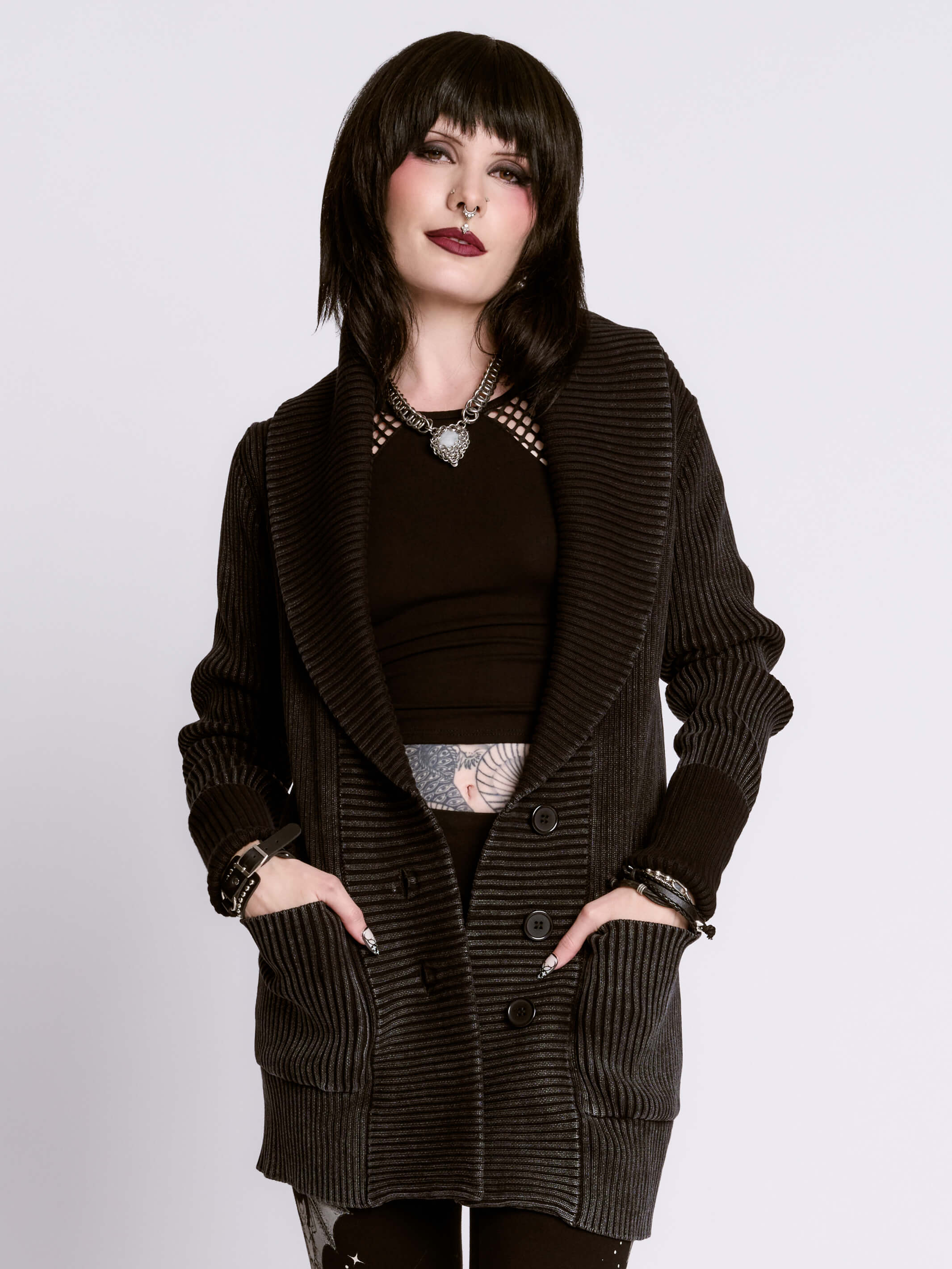 DISTRESSED RIB CARDIGAN