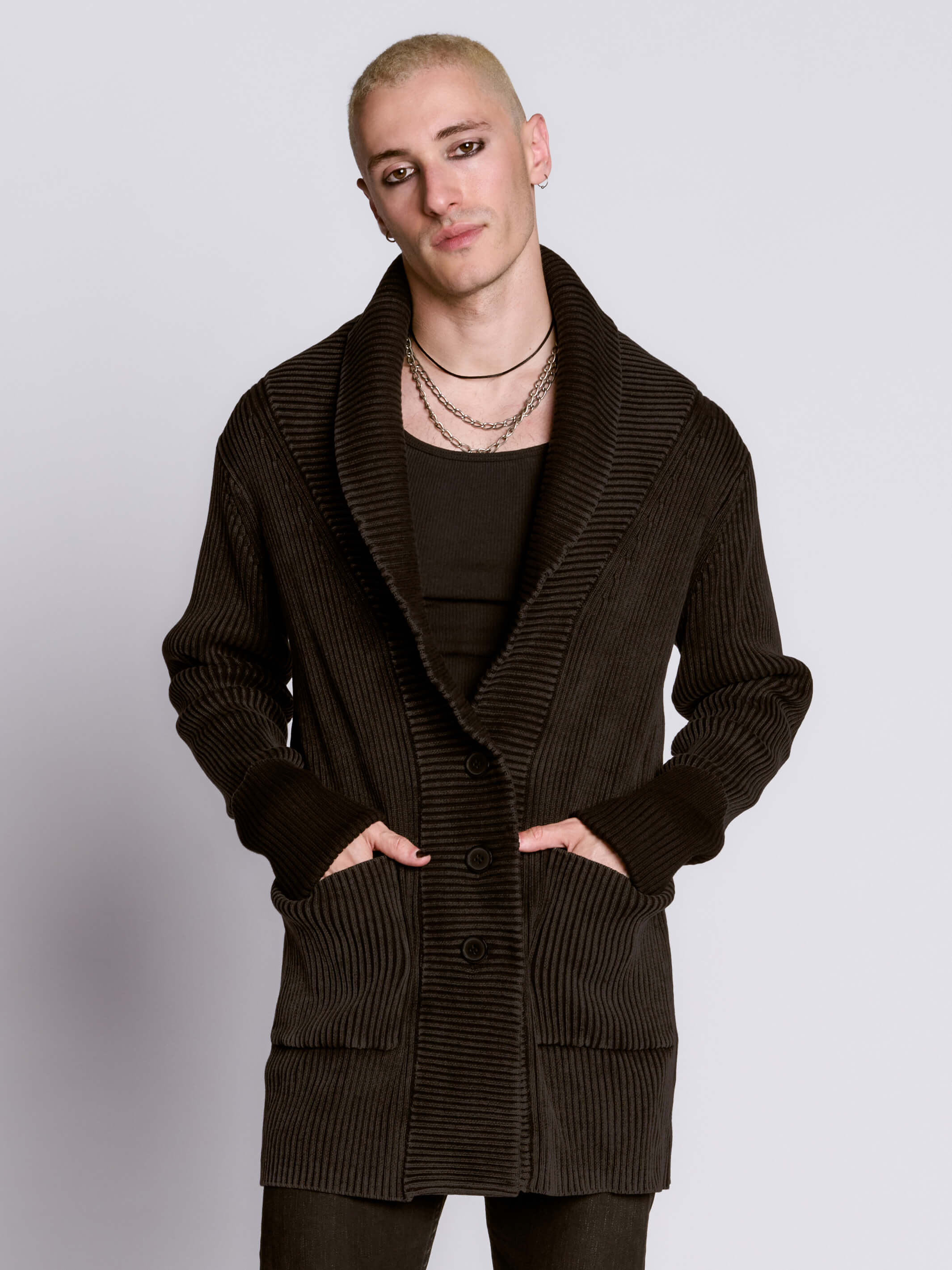 distressed rib cardigan