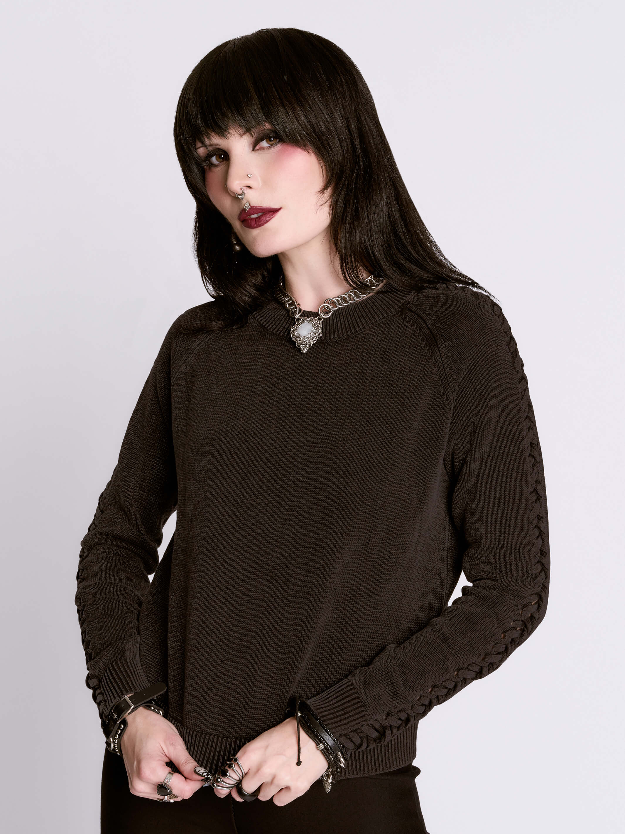 Distressed Braided Sweater