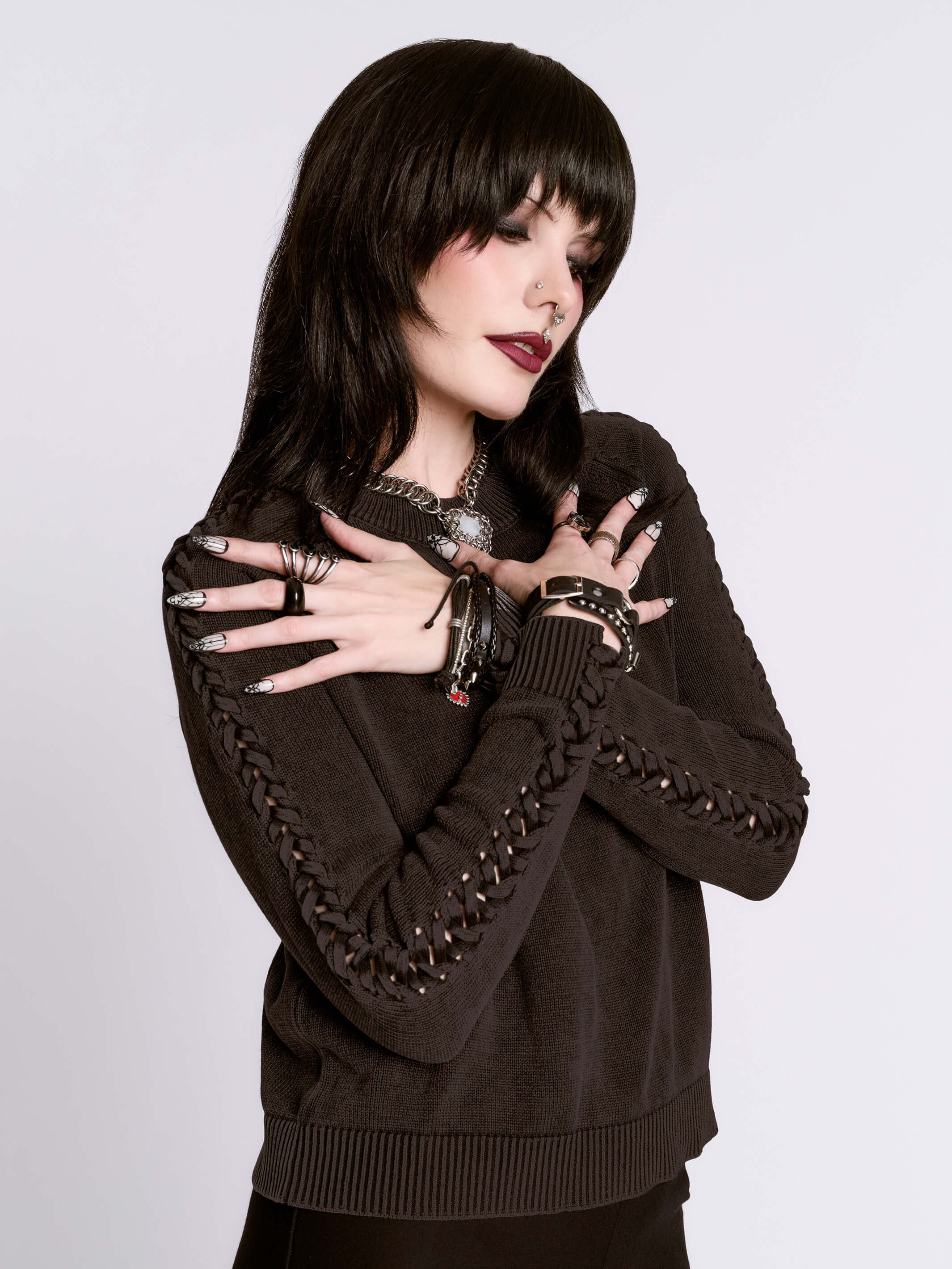 Distressed Braided Sweater