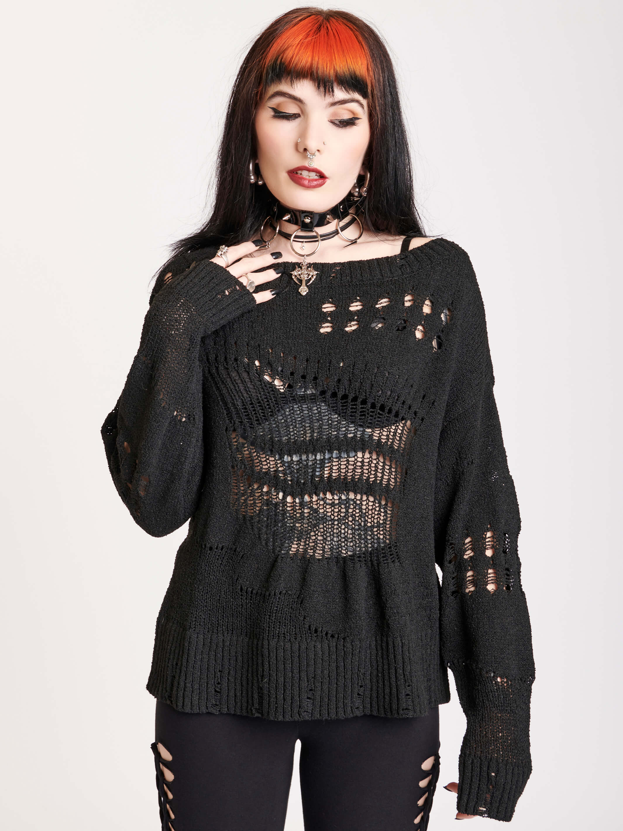 Black Sweater with drop stitch details