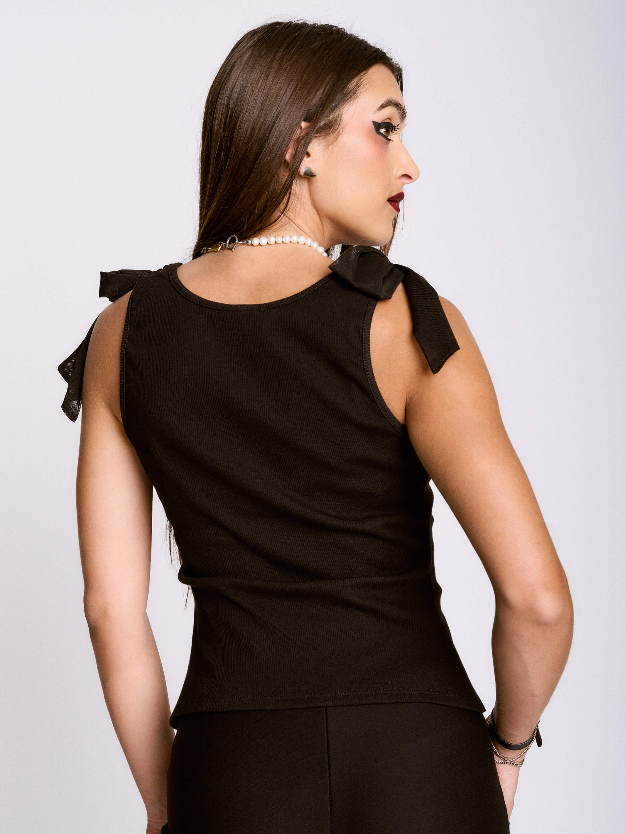 Gothic toile crucifix tank with bow