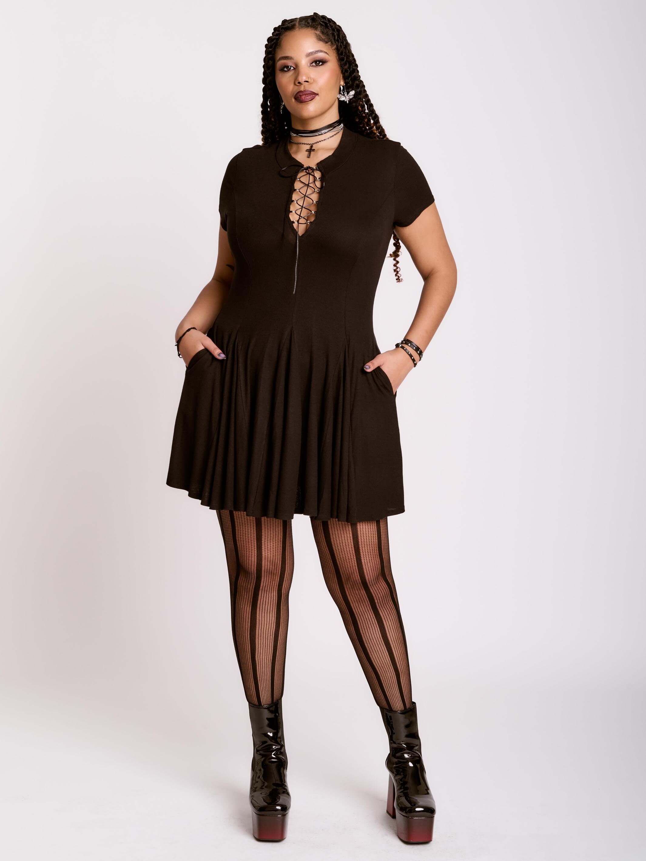 LACE UP SKATER DRESS