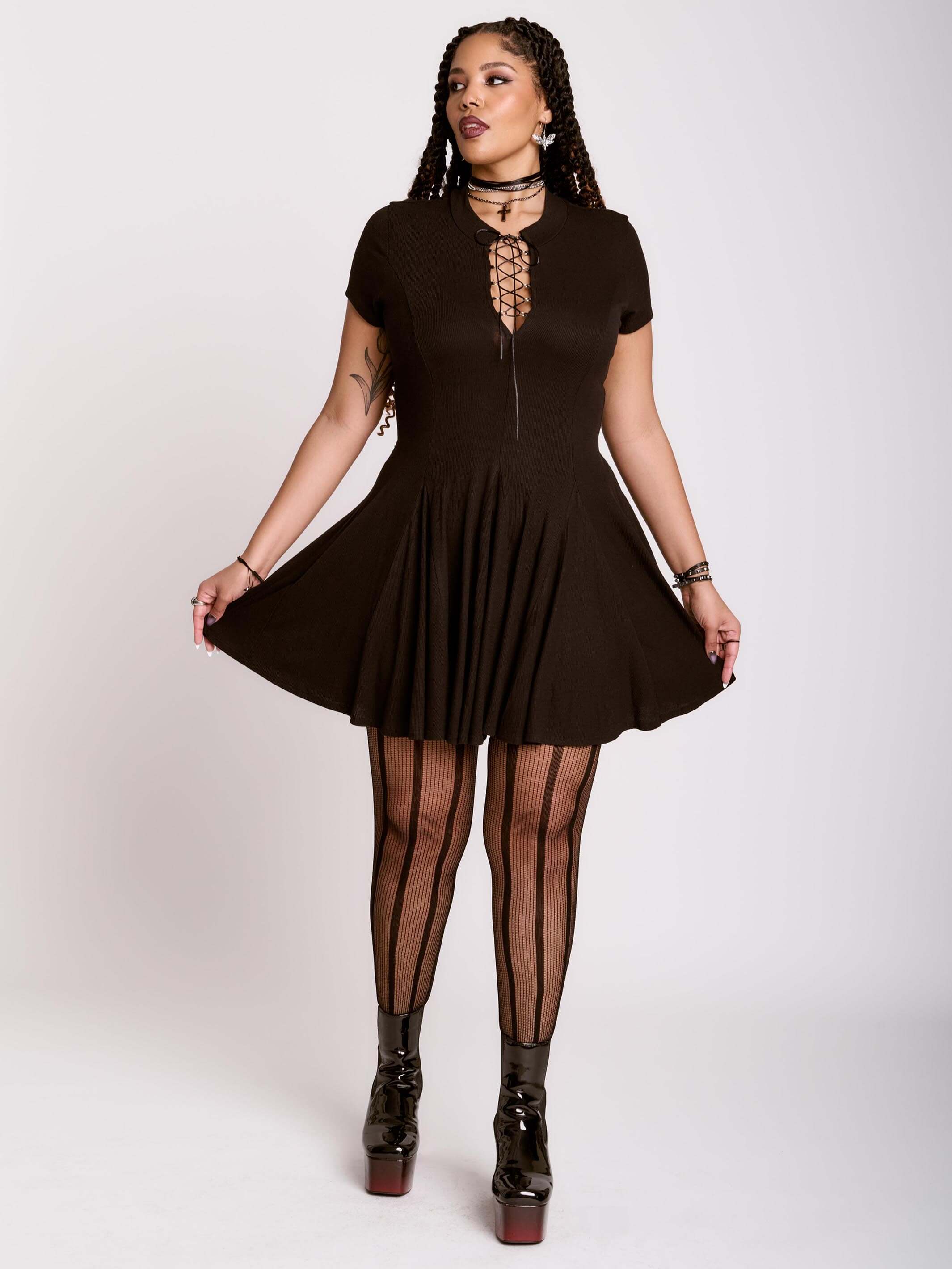 LACE UP SKATER DRESS