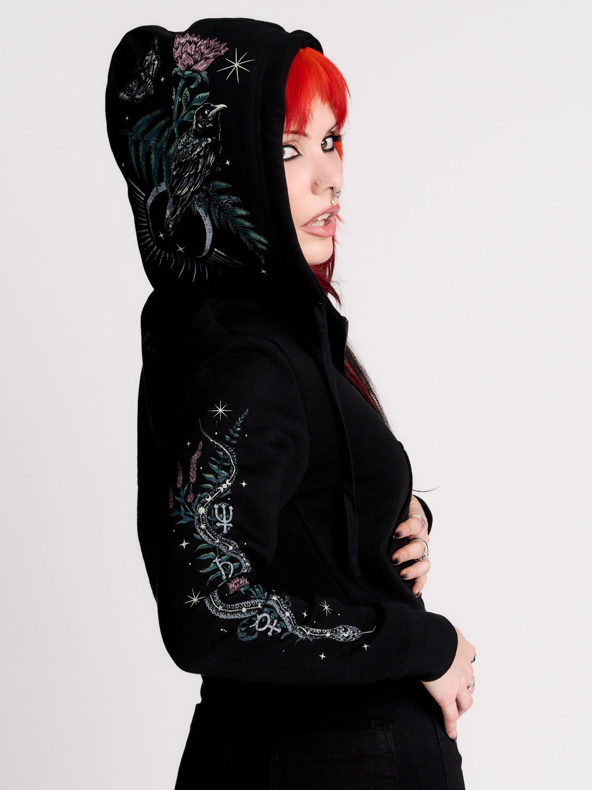 Nocturnal garden cropped zip up hoodie