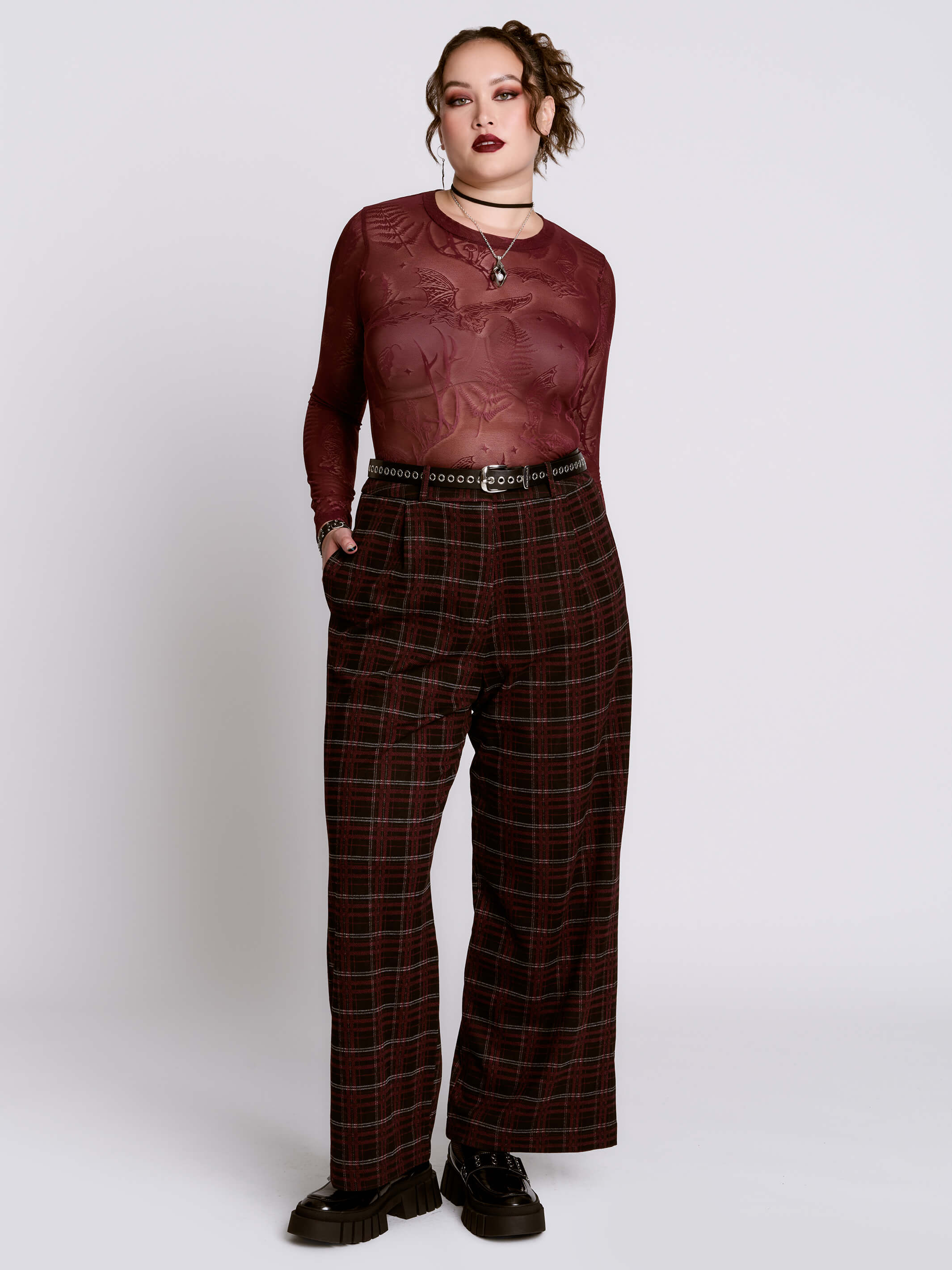 Oxblood Bat Mesh Top