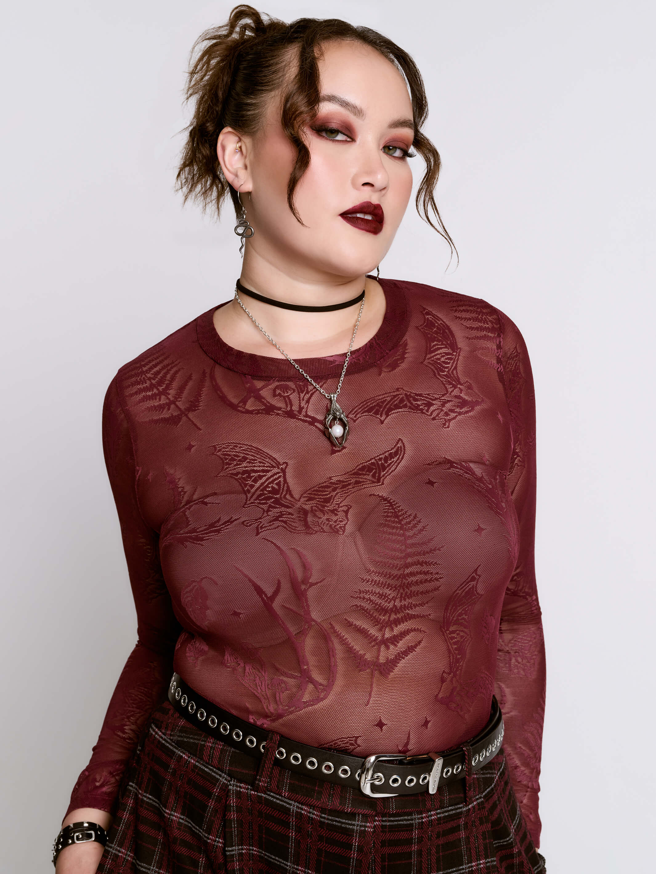Oxblood Bat Mesh Top
