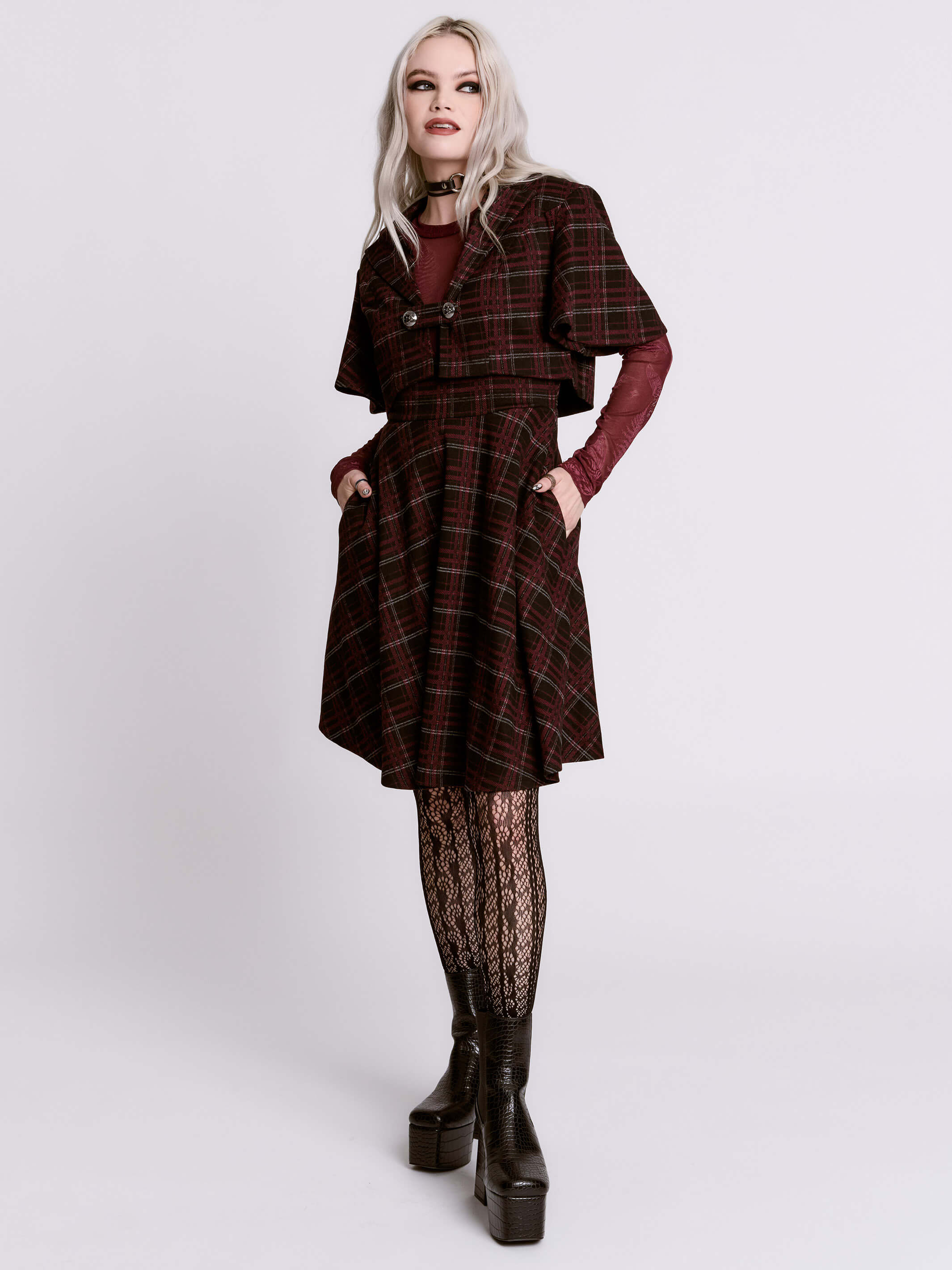 OXBLOOD PLAID CAPELET