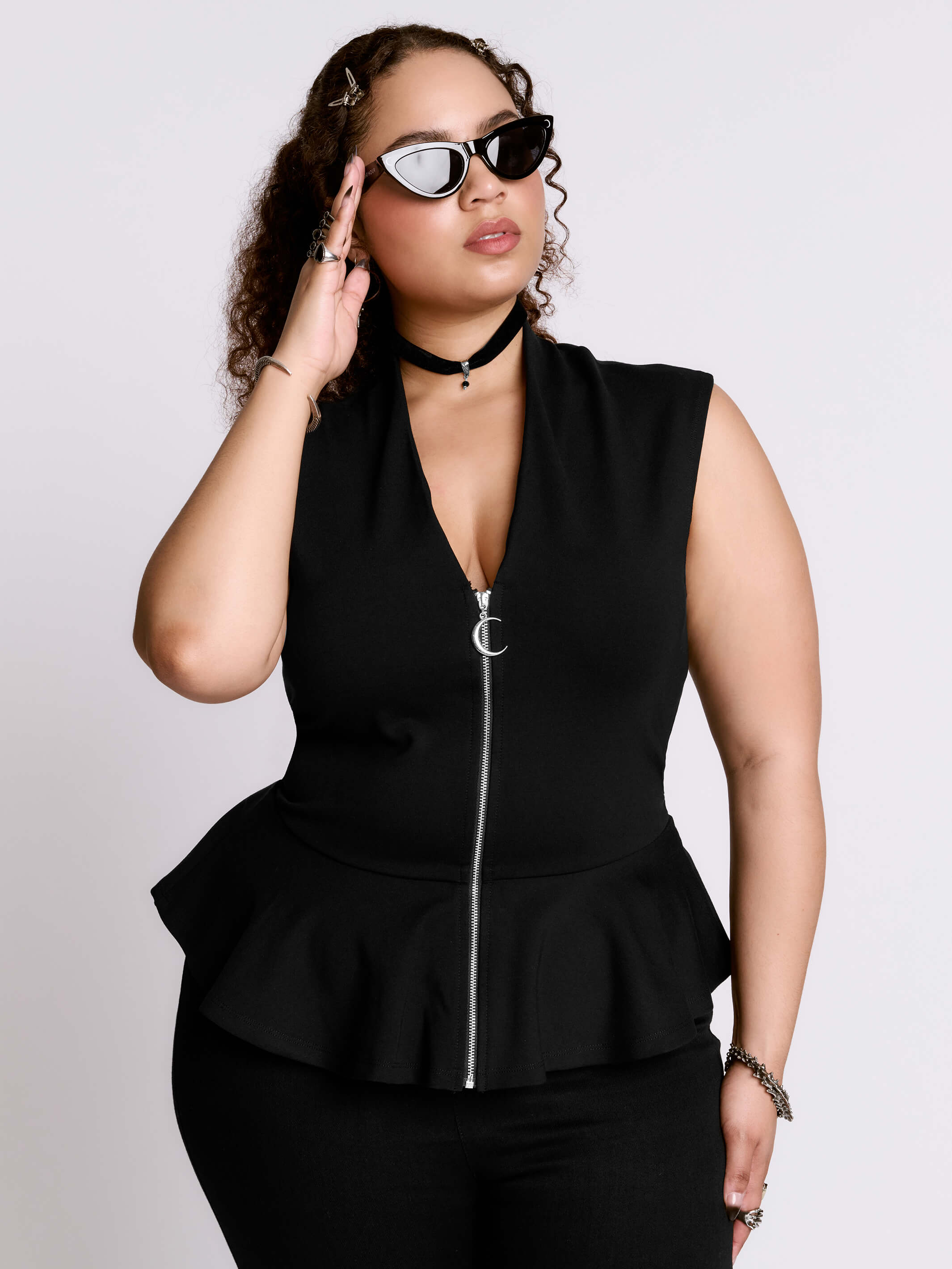 Zip Up Peplum Top