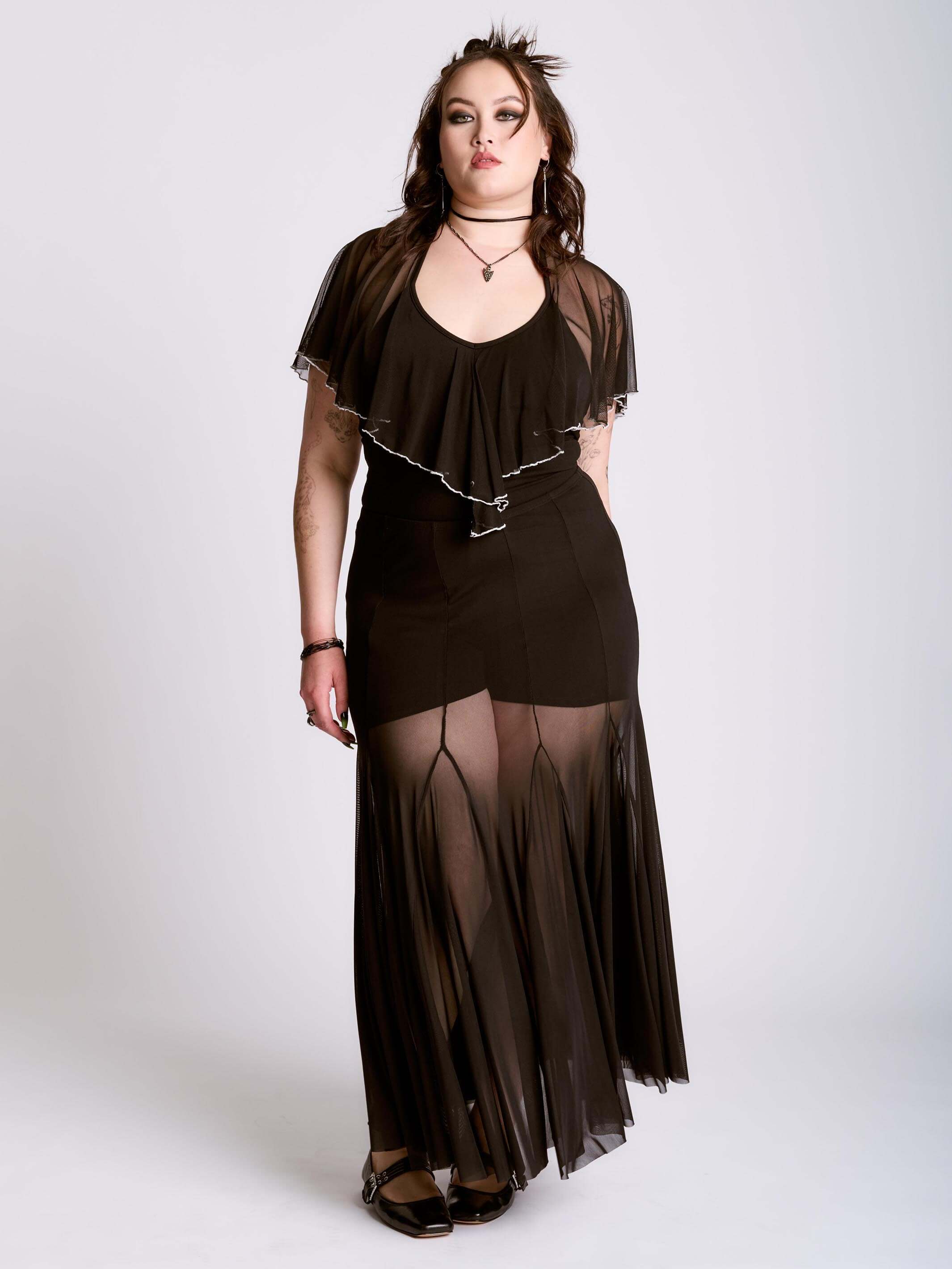 RUFFLE MESH BODYSUIT