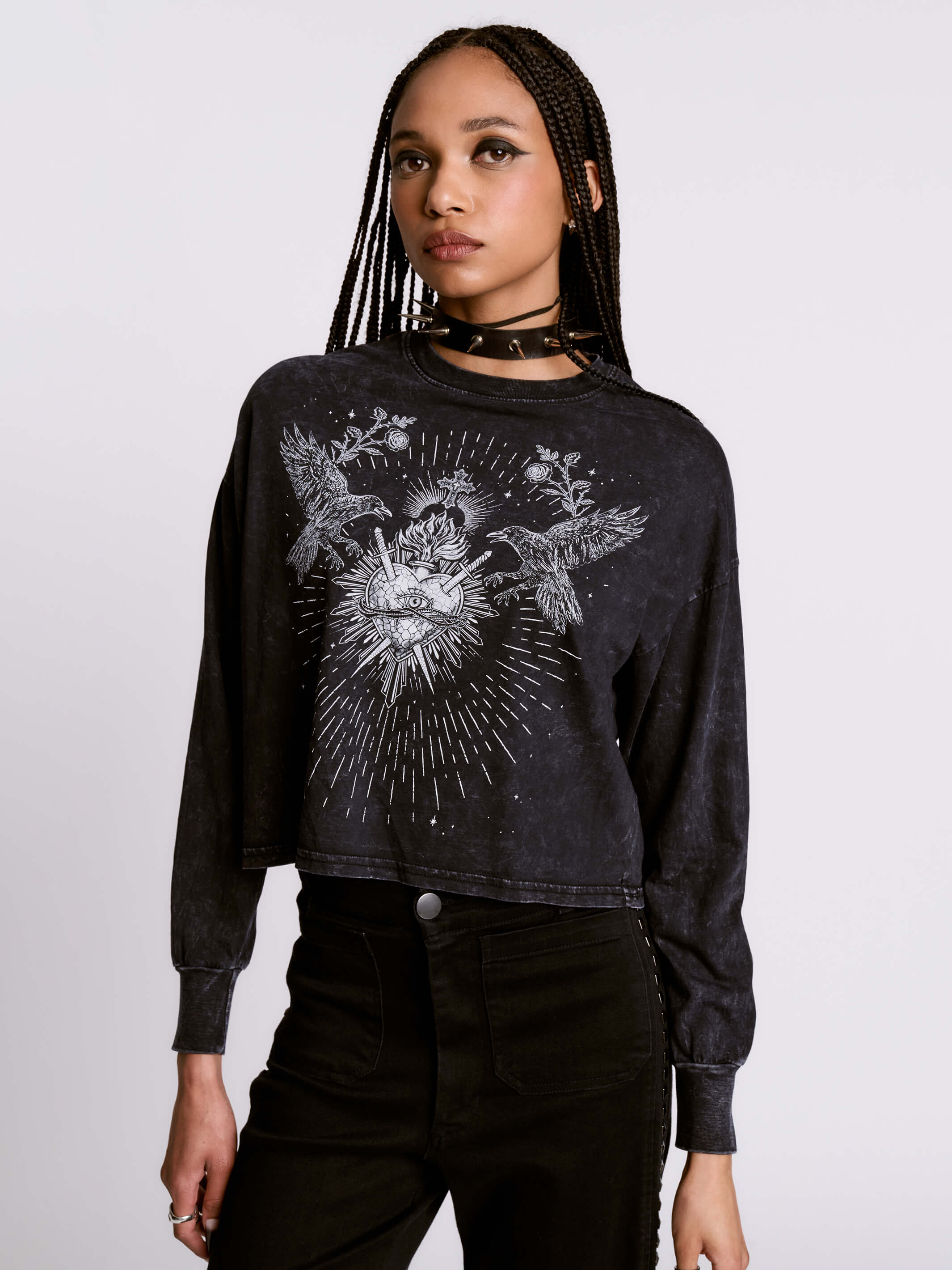 SACRED HEART CROPPED TOP MINERAL WASH