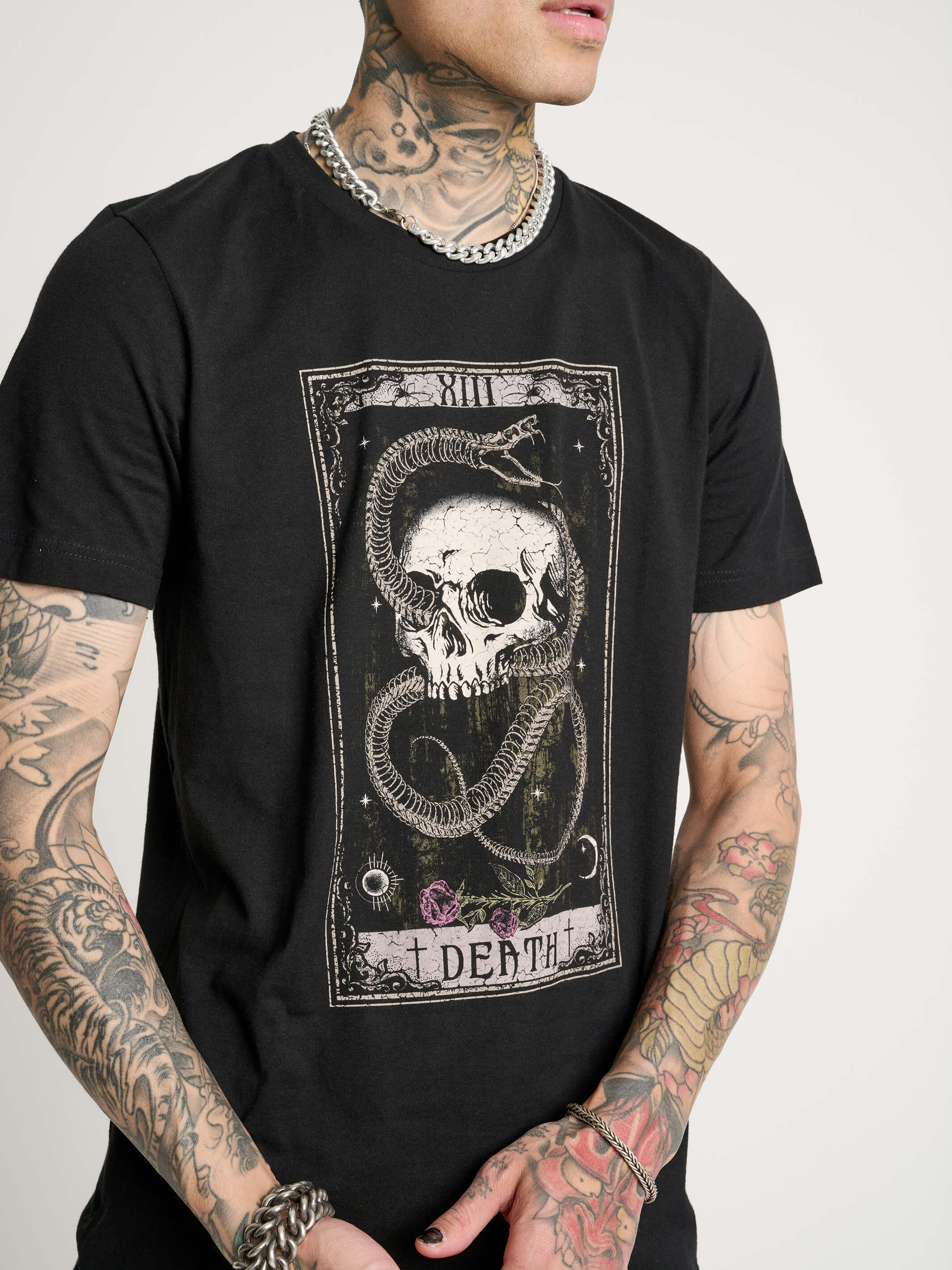 SKELETON SNAKE AND SKULL TAROT T-SHIRT