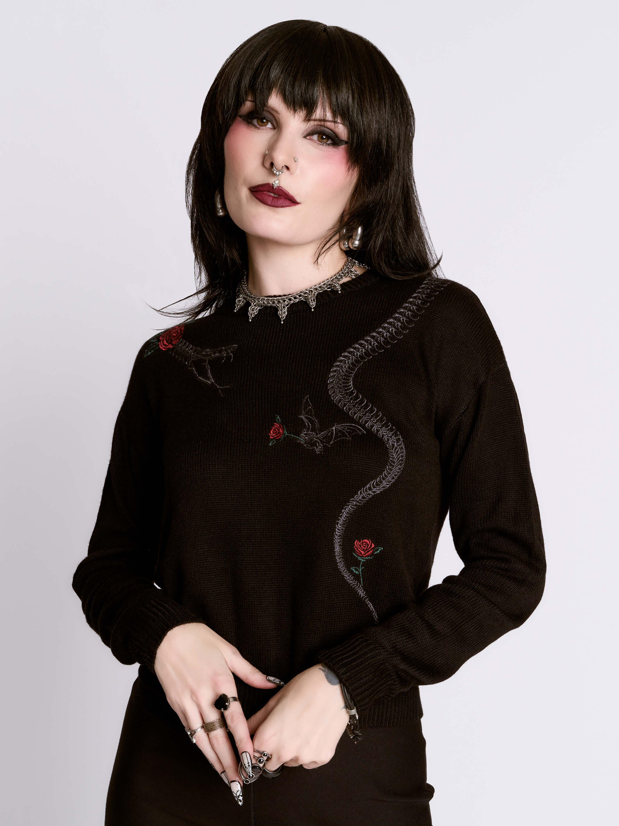 Embroidered Snake Rose Sweater