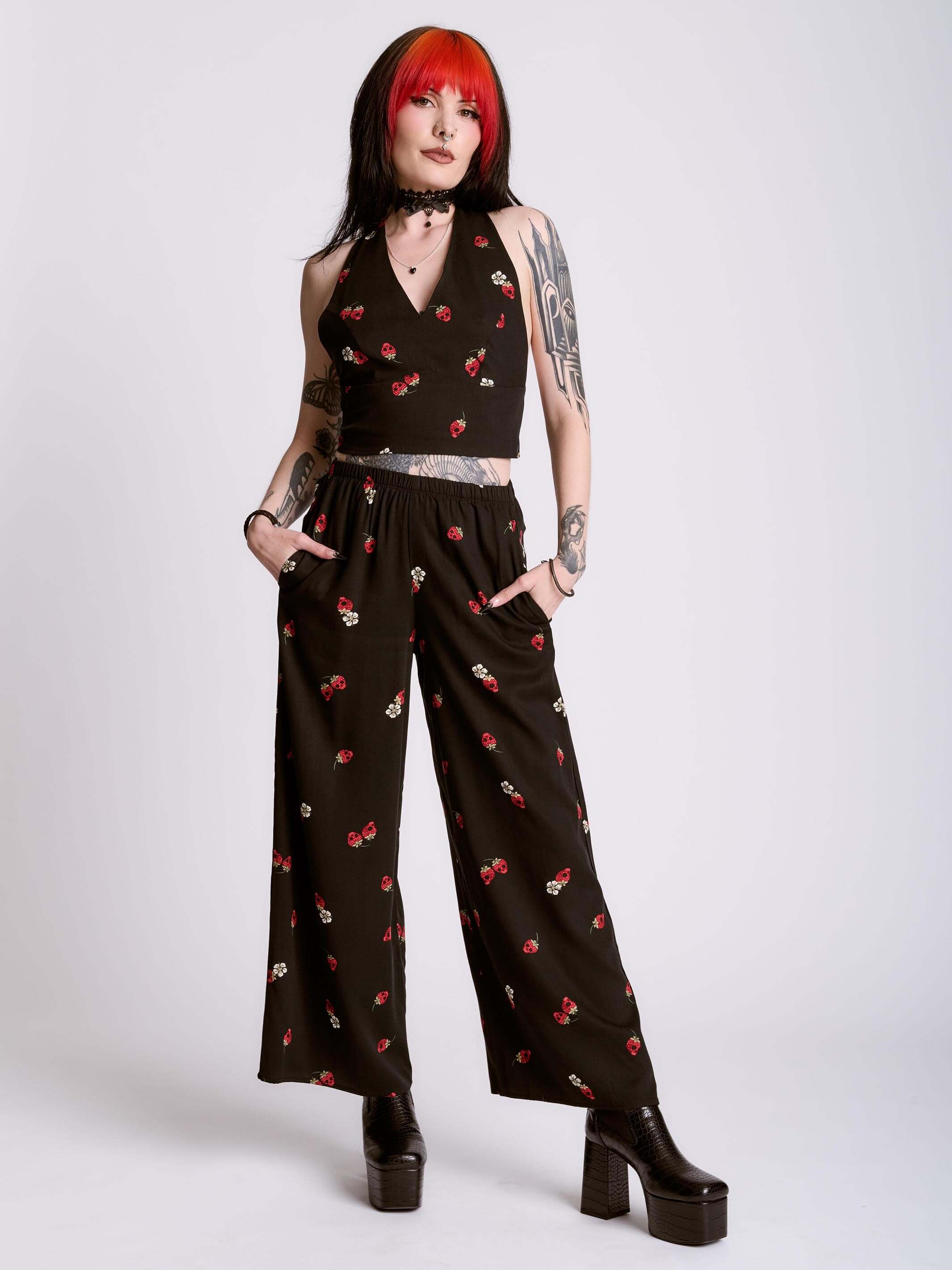 STRAWBERRY SKULL PALAZZO PANTS