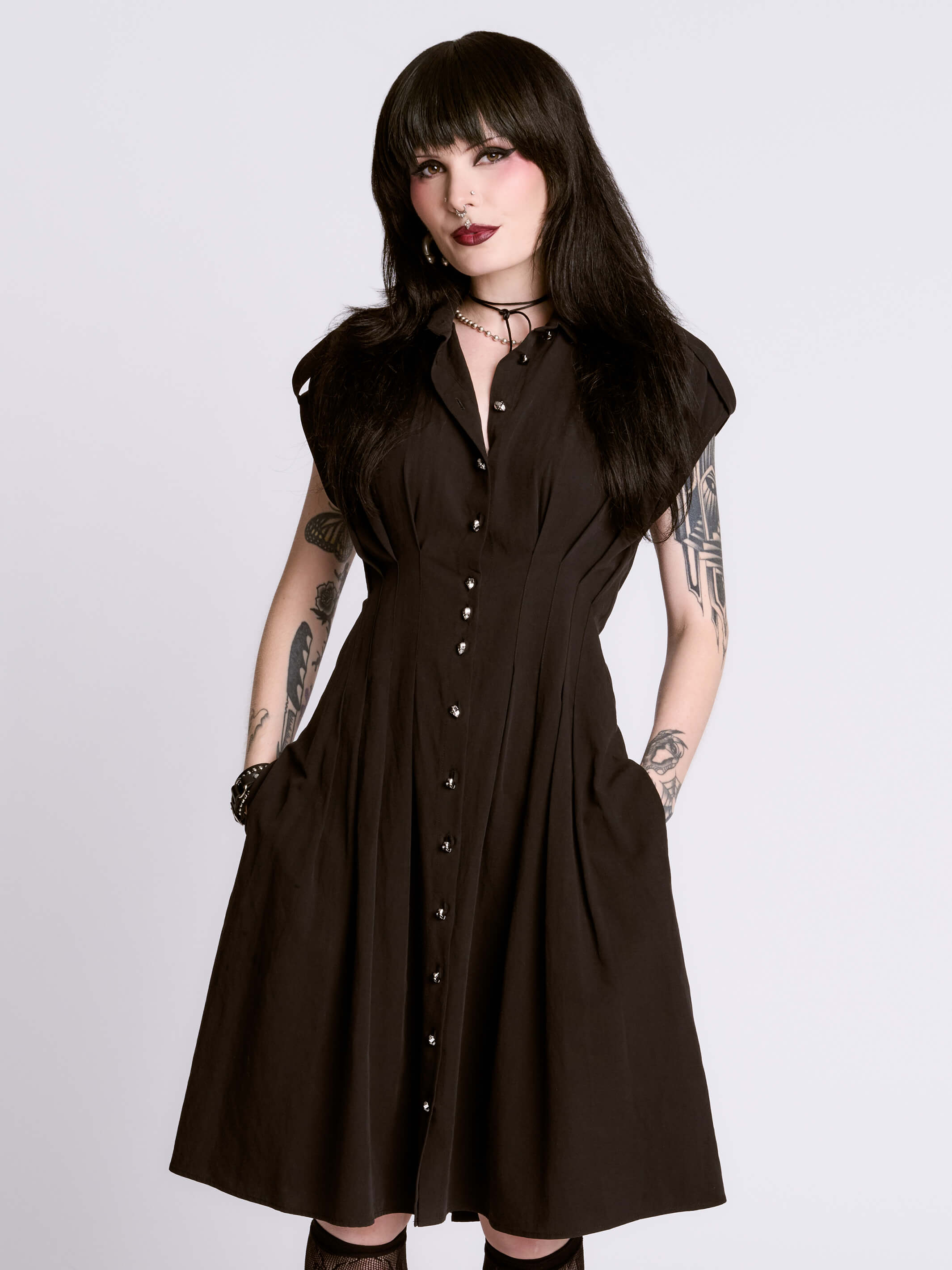 STUDDED SKULL BUTTON DRESS