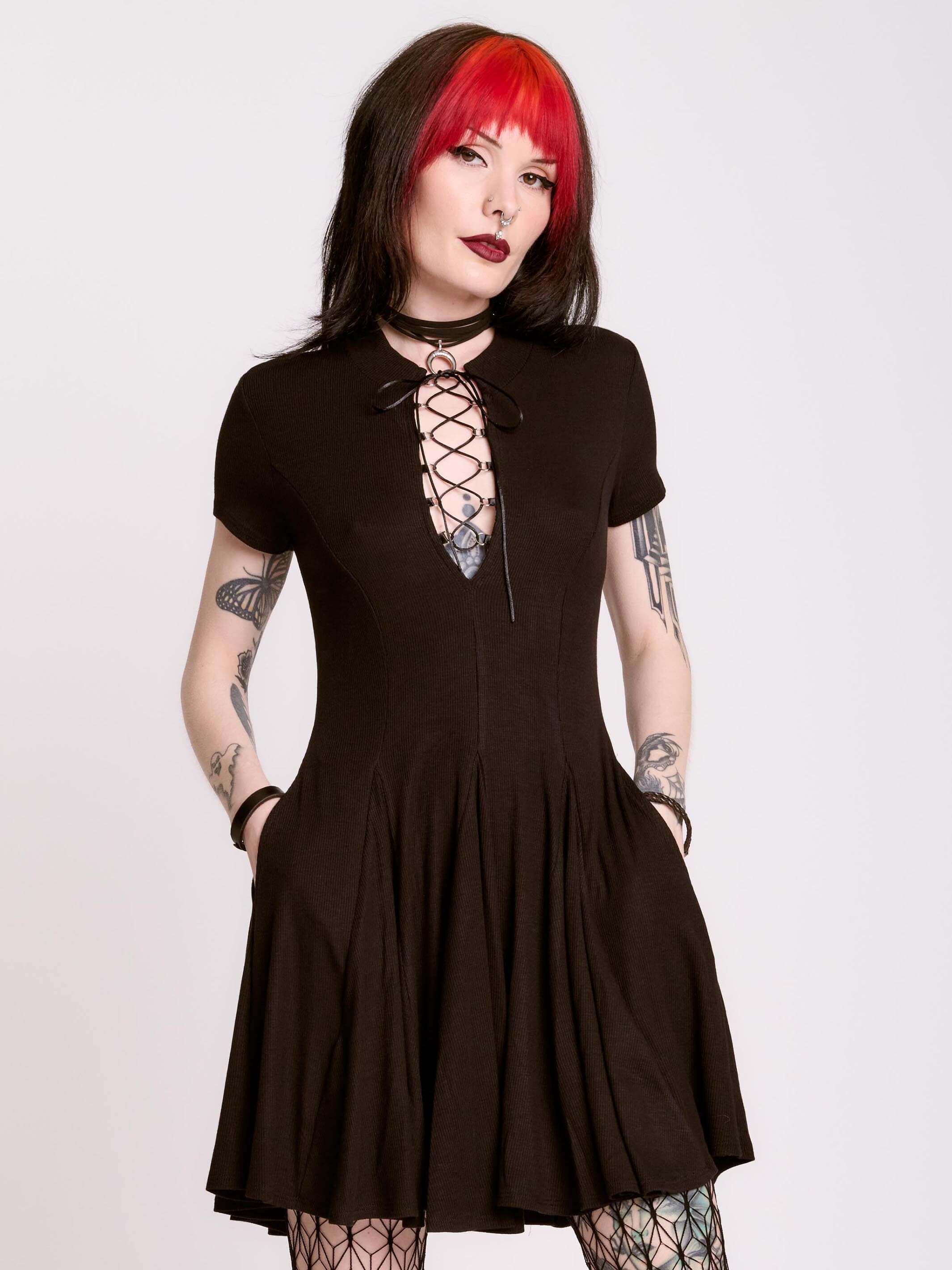 LACE UP SKATER DRESS