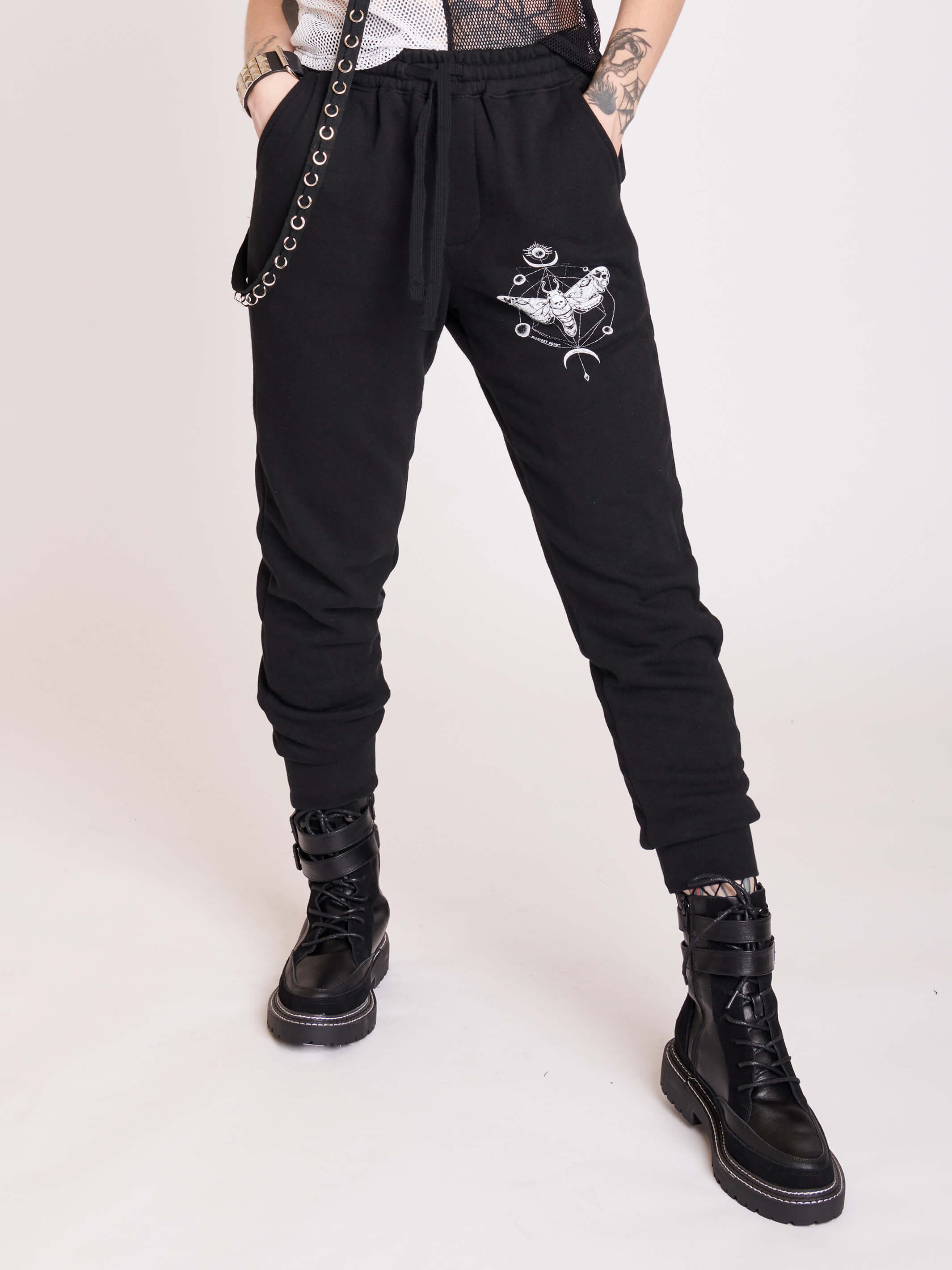 Unisex black jogger with deathmoth graphic