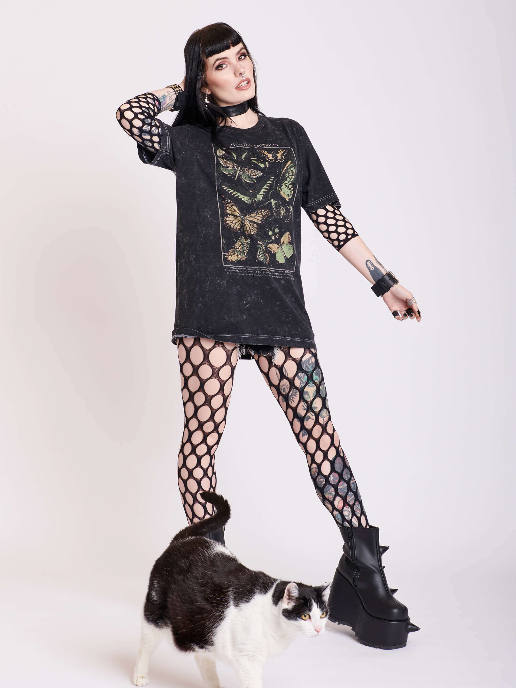 Mineral wash tee with butterfly art