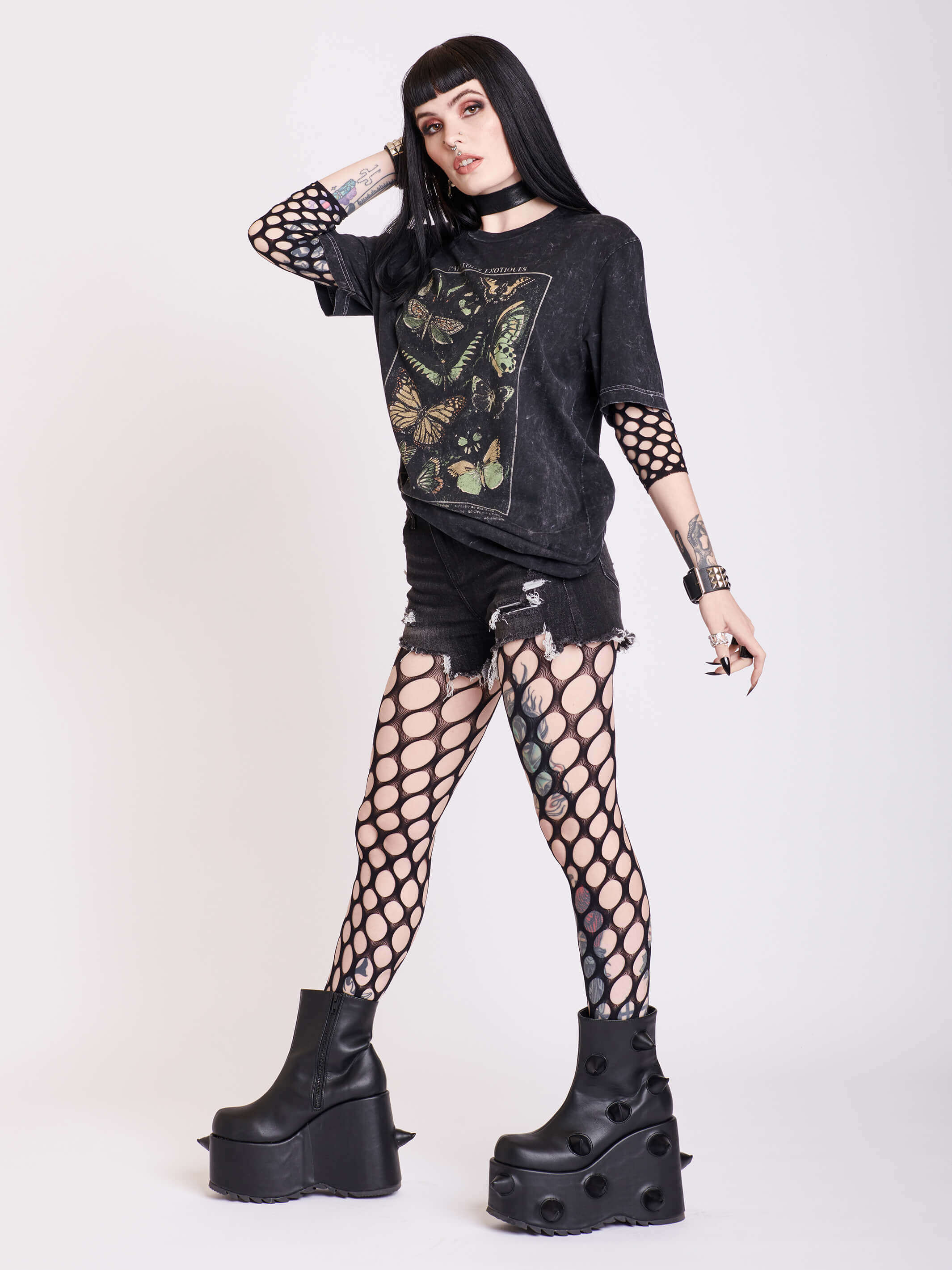 Mineral wash tee with butterfly art