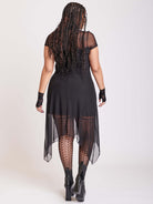 BLACK MESH HANKY HEM DRESS WITH SLIP