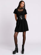 bat embroidered babydoll dress