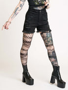 BAT EMBROIDERED DENIM SHORTS