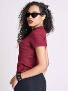 Baby Rib Choker Top- Burgundy