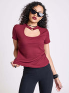 Baby Rib Choker Top- Burgundy