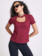 Baby Rib Choker Top- Burgundy