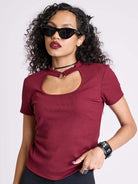 Baby Rib Choker Top- Burgundy