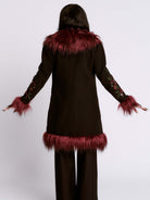 RED TRIM FUR COAT