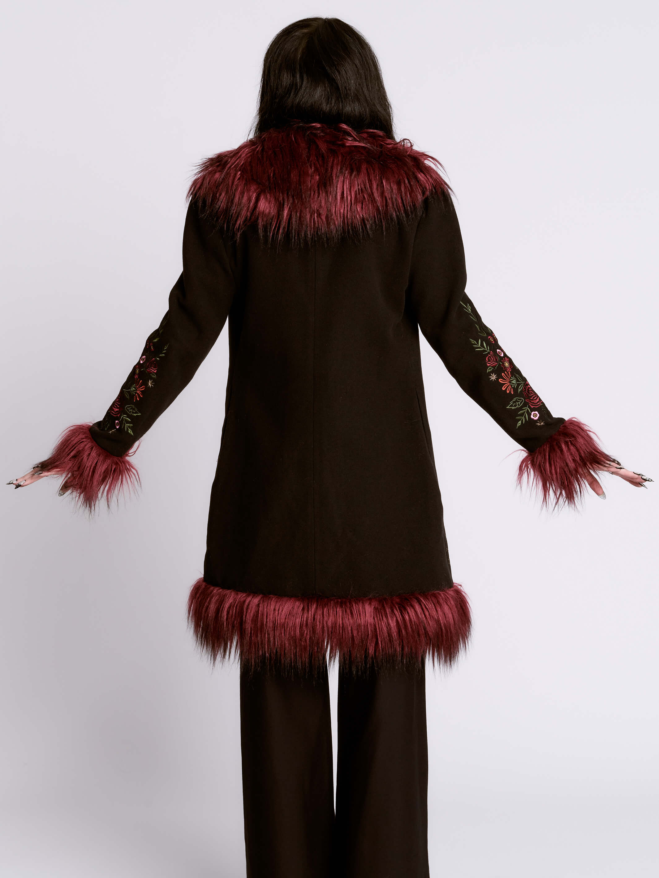 RED TRIM FUR COAT