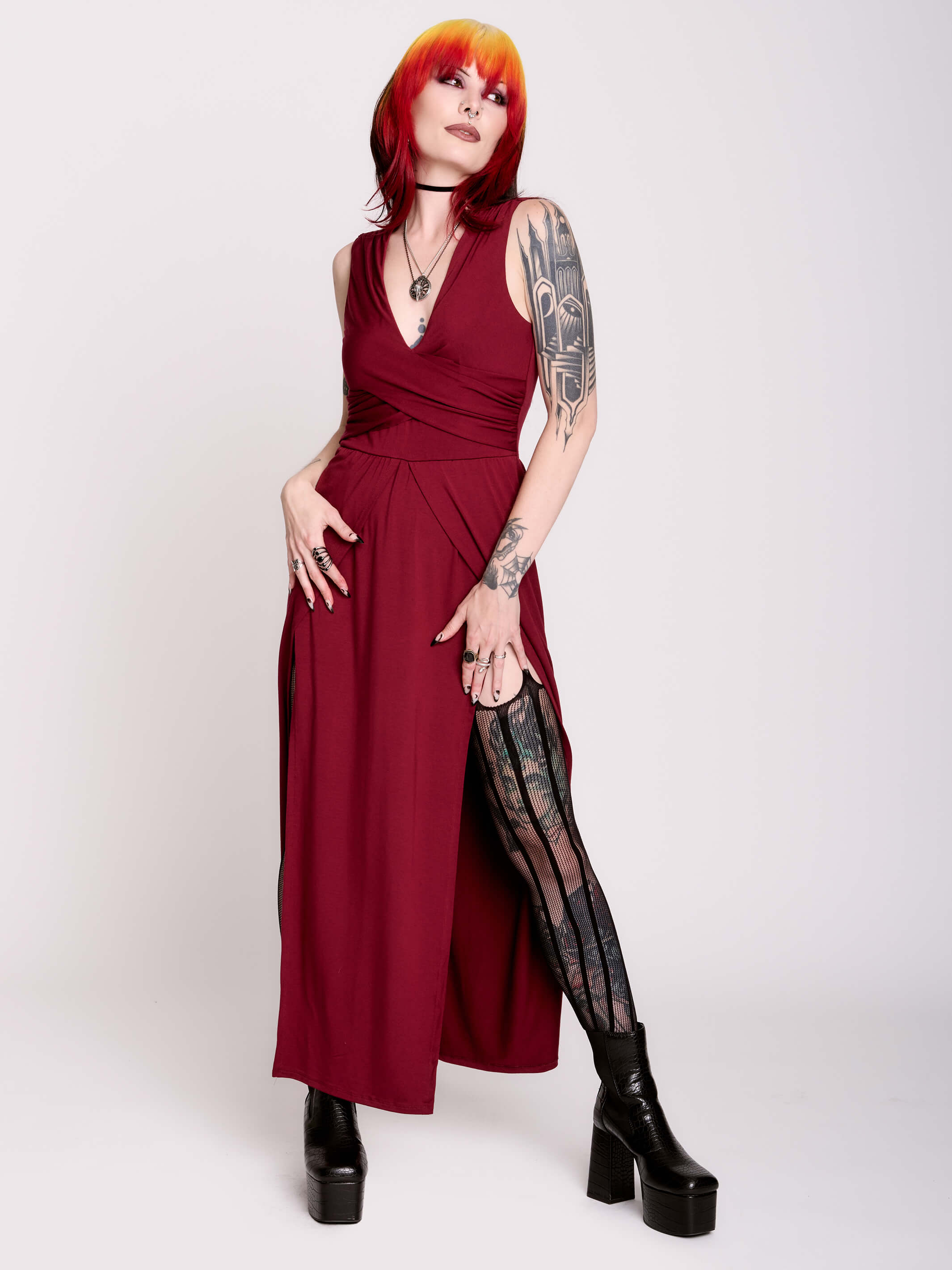 burgundy twist front dress
