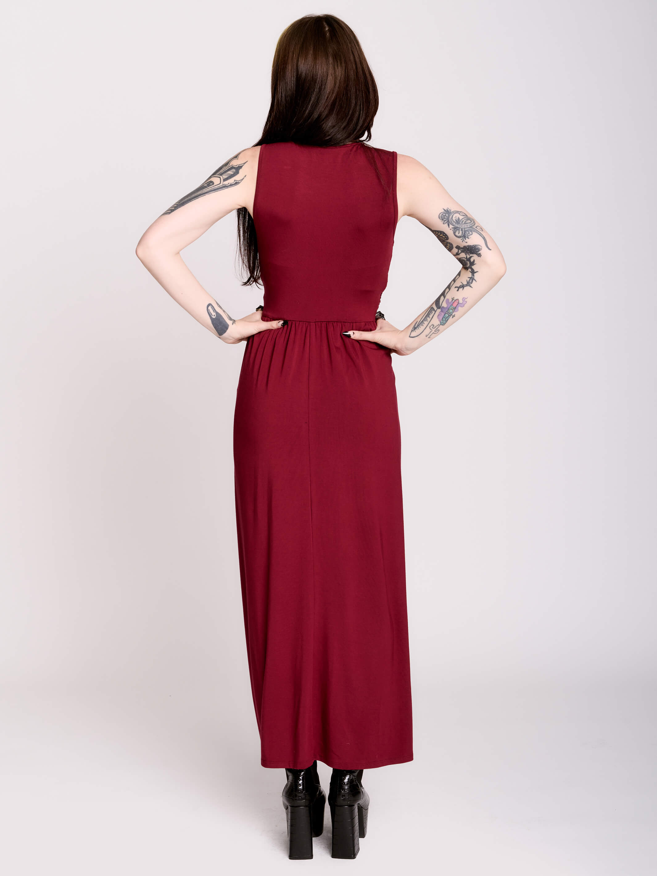 burgundy twist front dress