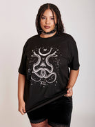 Unisex basic tee with a cosmic snake custom print.