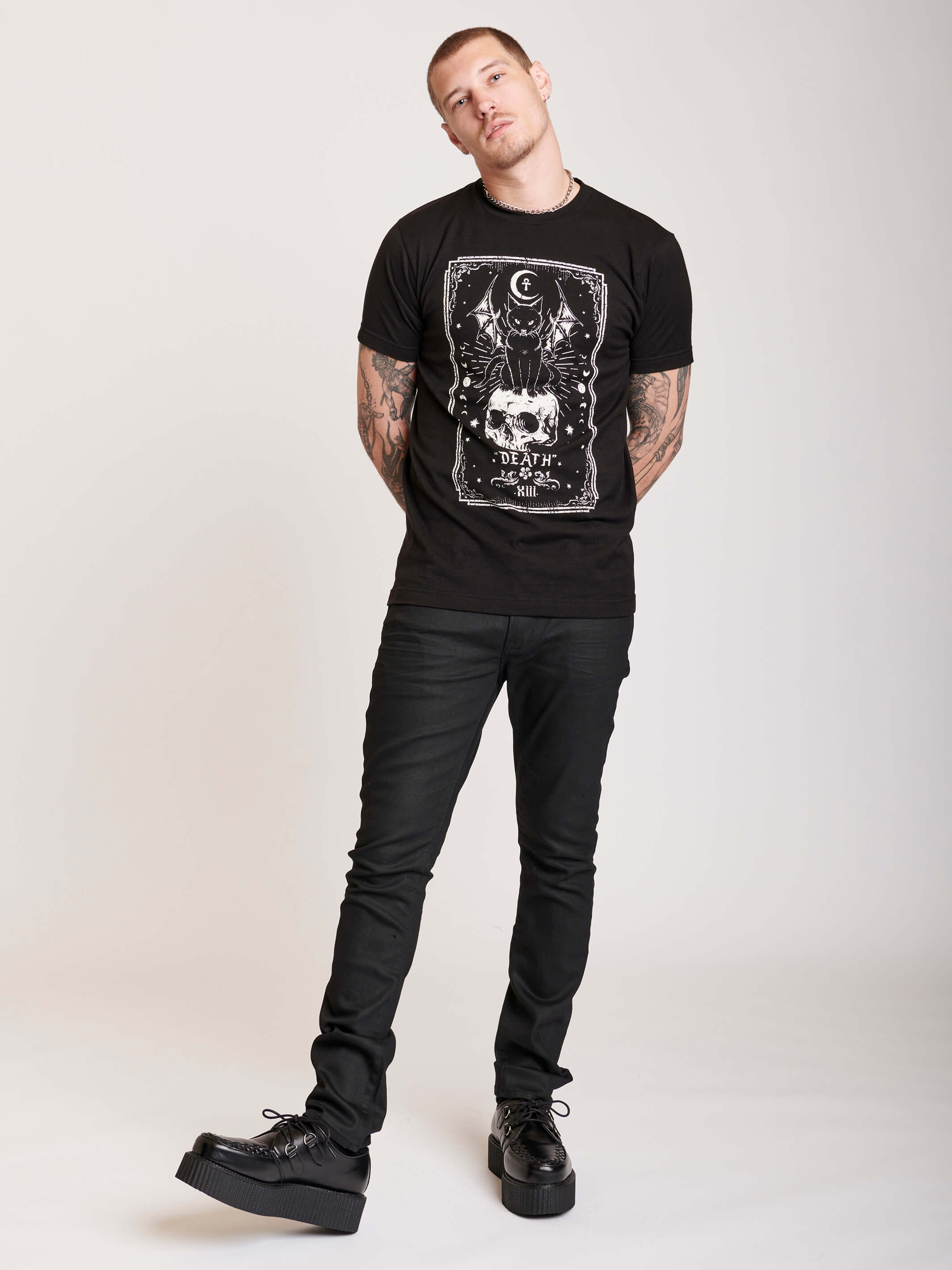 Death tarot card cat skull tshirt