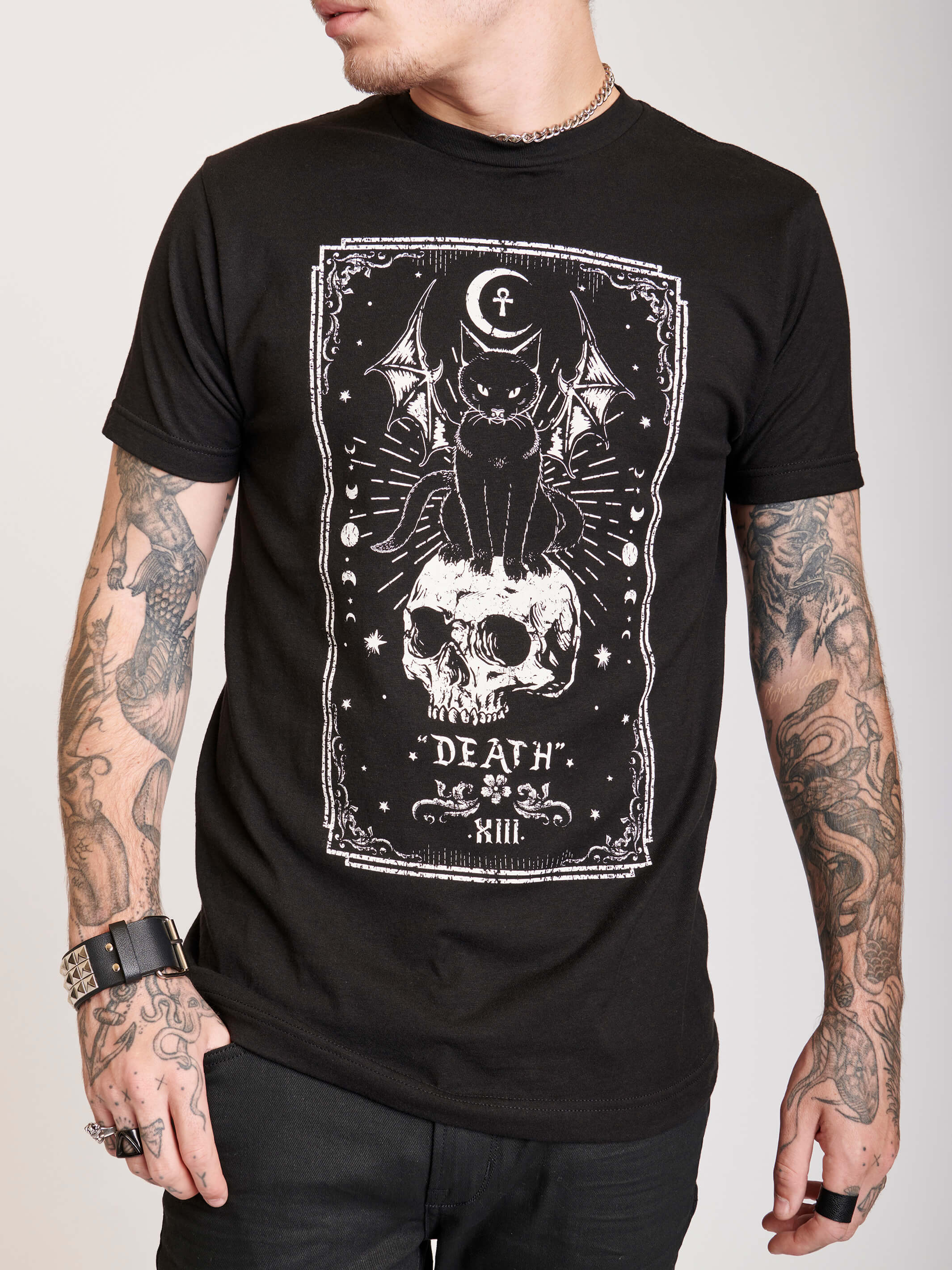 Death tarot card cat skull tshirt